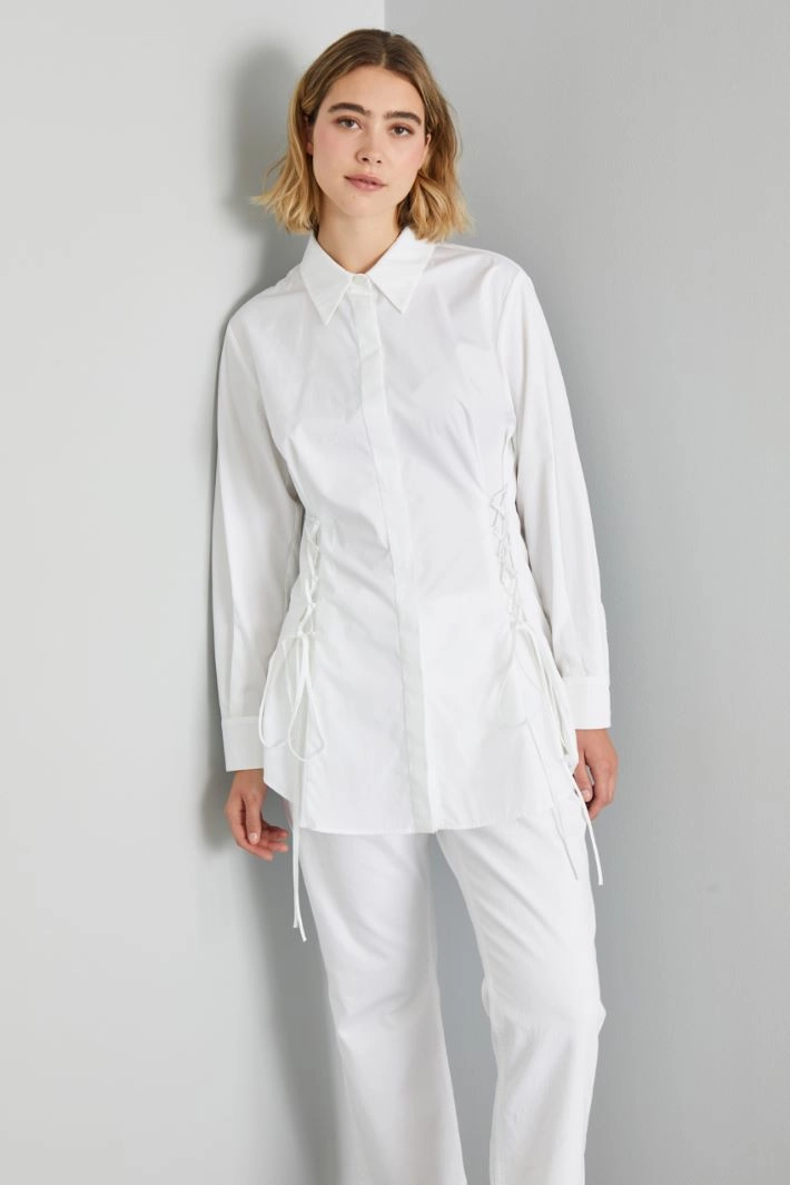 Lace-up poplin tunic - WHITE