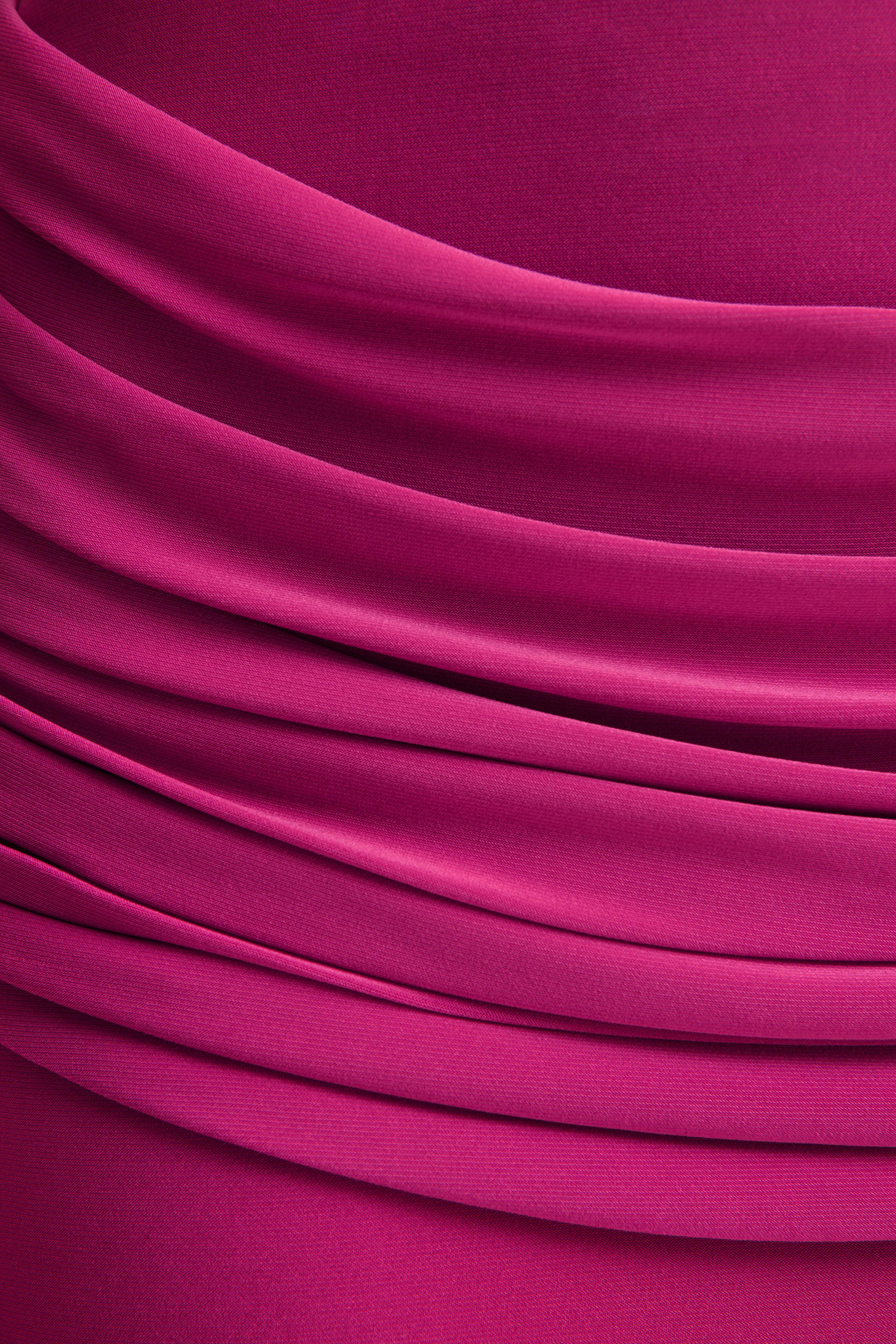 Graciella | Hot Pink Bandeau Maxi Dress With Draped Detailing And Scarf
