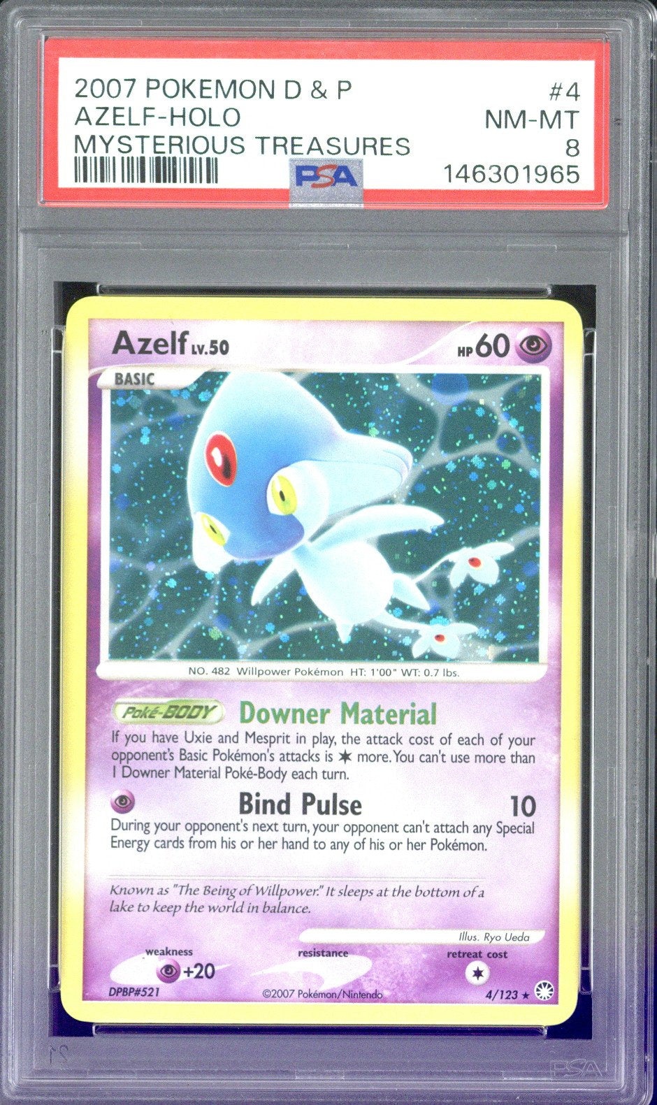 2007 Pokemon D&P Azelf - Holo Mysterious Treasures #4 PSA 8