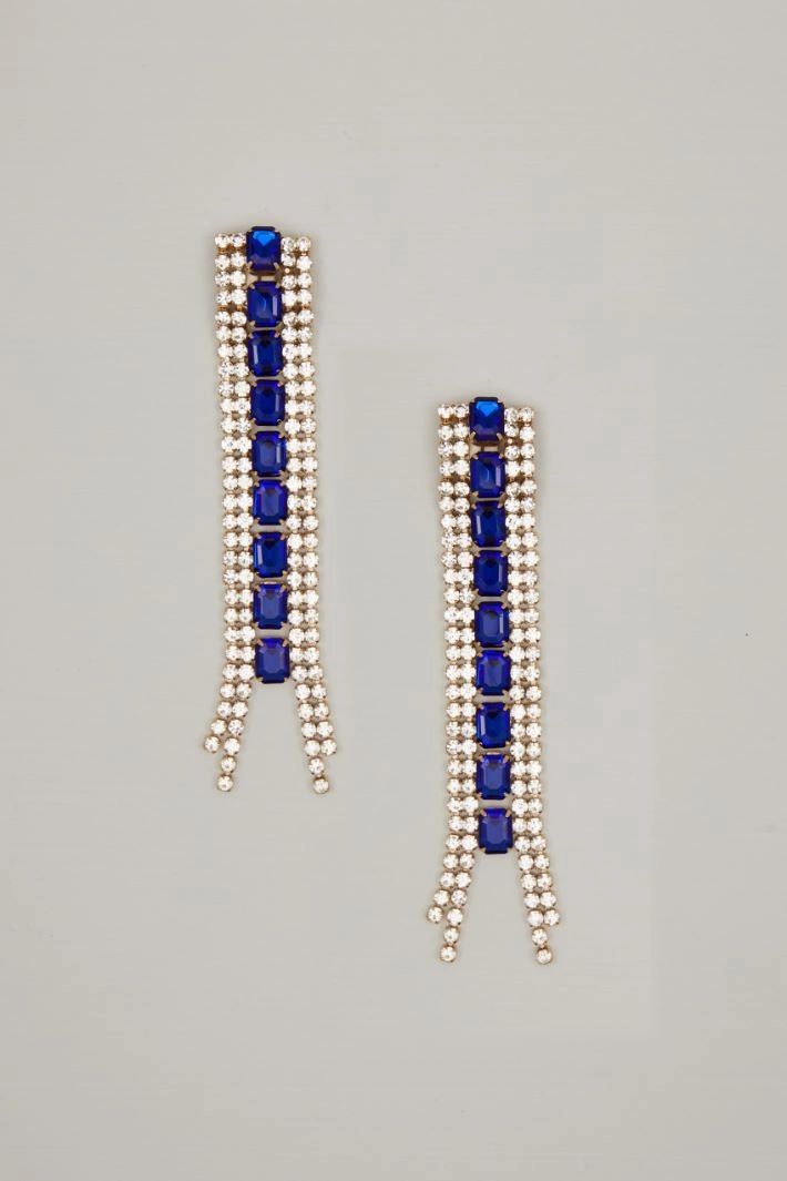 Pendant earrings with rhinestones - GOLD BLUE