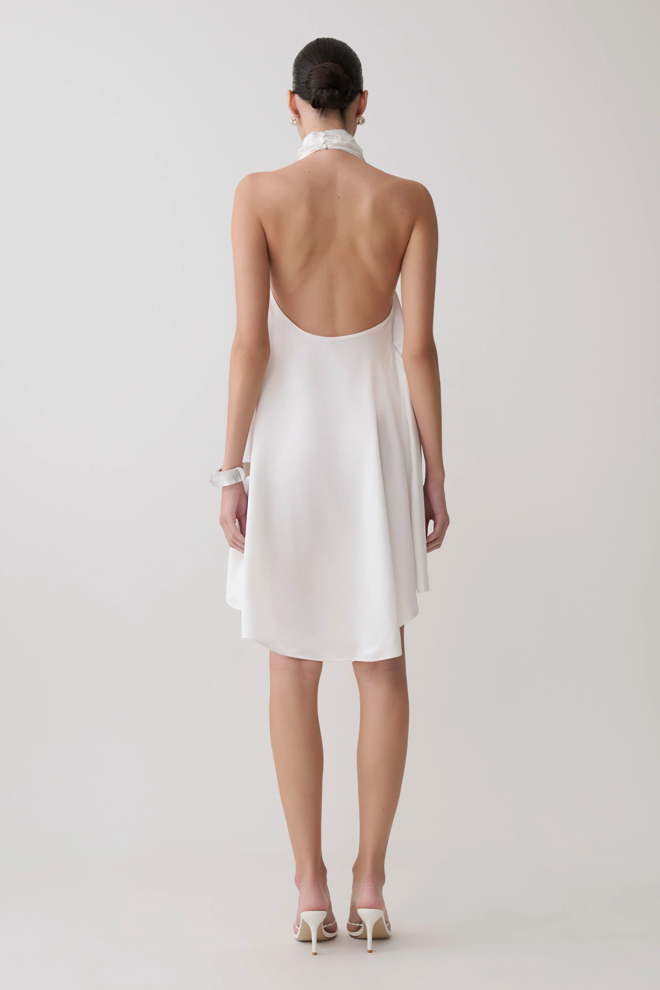 Sydney Asymmetrical Satin Halter Mini Dress - Ivory