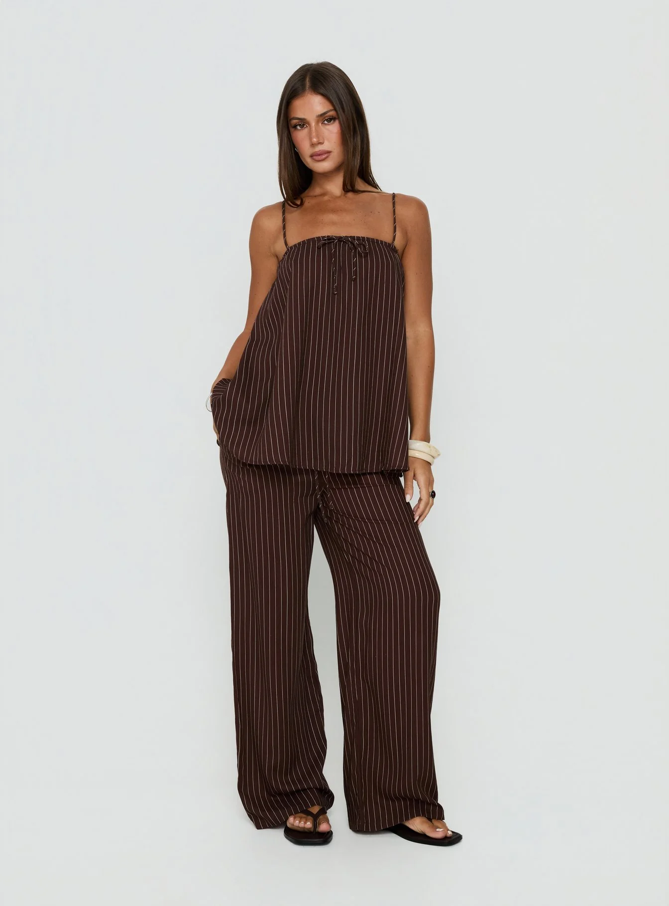Amibella Mid Rise Wide Leg Pants Brown / Cream Stripe