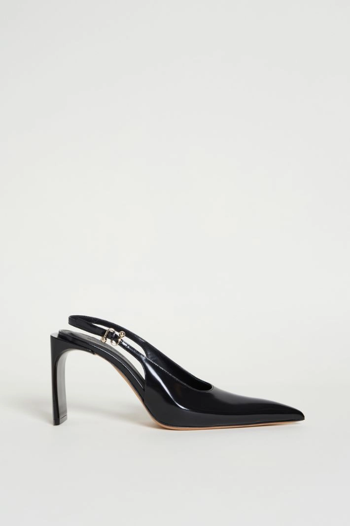 Polished leather high-heel slingbacks - BLACK