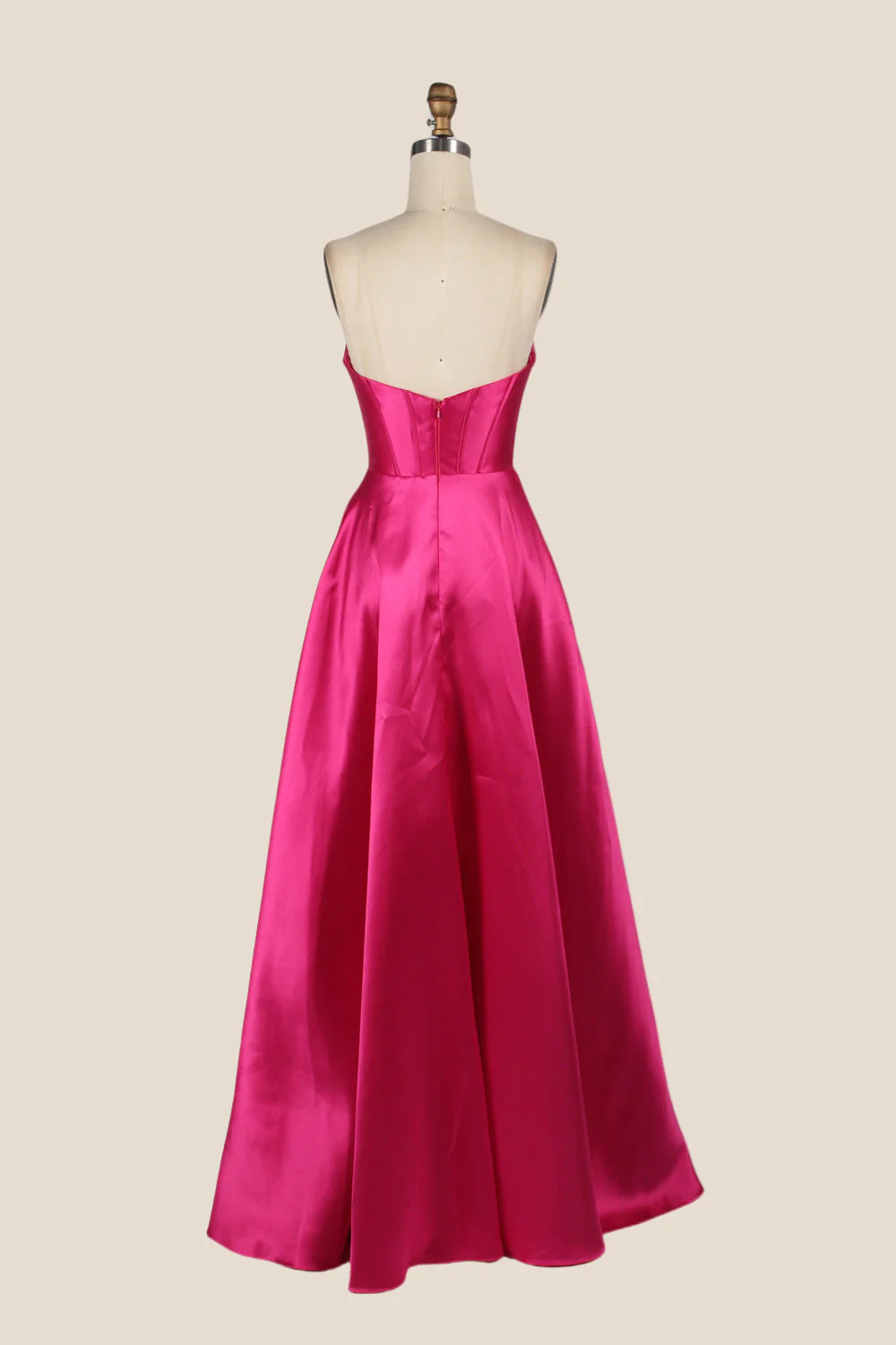 Fuchsia A-line Long Dress with Removable Sleeves