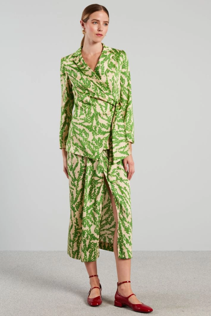 Knotted twill skirt - GREEN IVORY