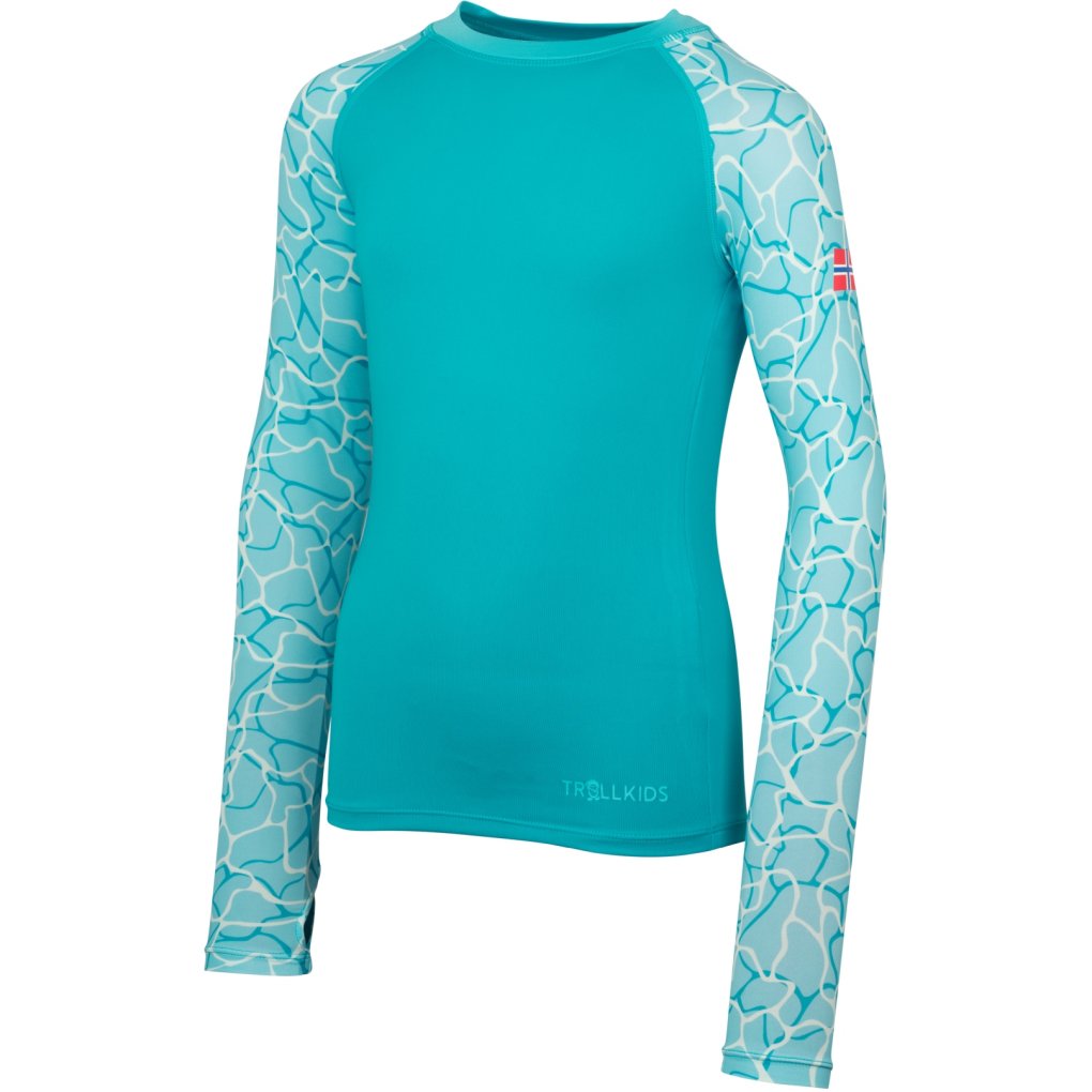 Trollkids Haukland Long Sleeve Swim Shirt Girls - Dark Turquoise/Lagoon Blue