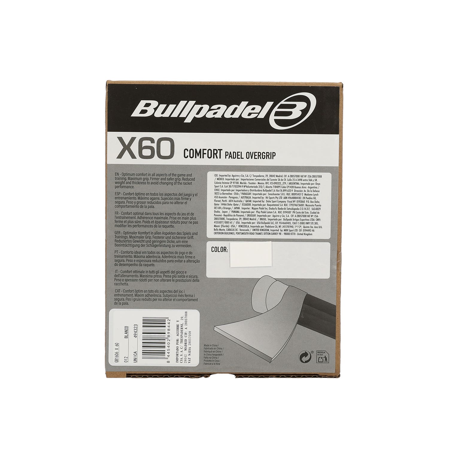 BOX 60 OVERGRIPS BULLPADEL GB1606 WHITE
