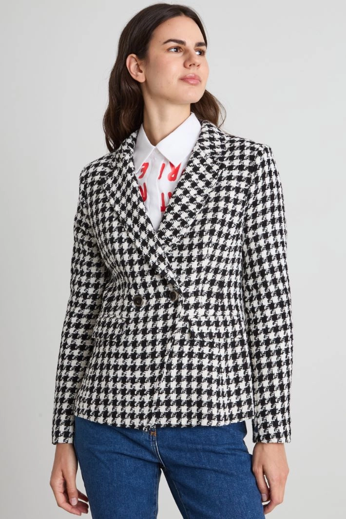 Cotton blend tweed blazer - BLACK WHITE