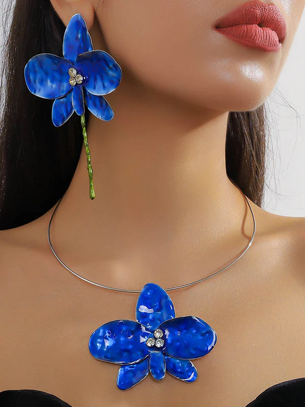 Flower Shape Shiny Split-Joint Earrings Accessories + Necklaces Accessories Three Pieces