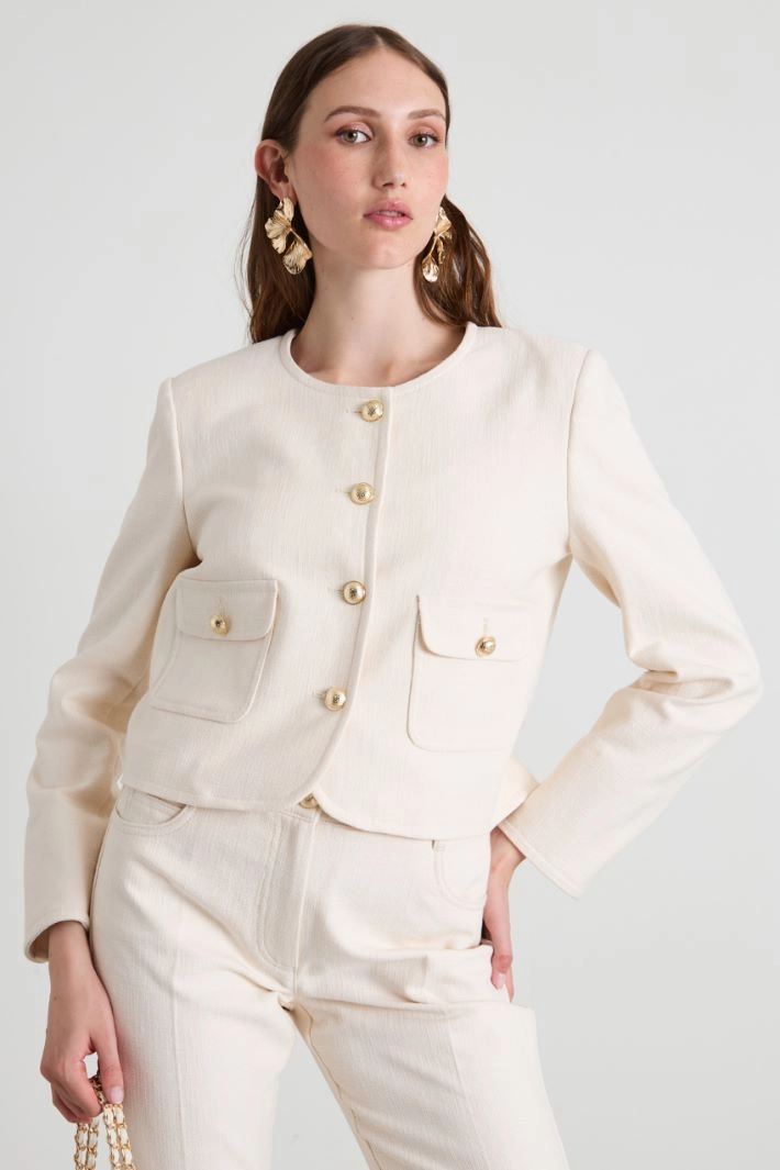 Straight basketweave  jacket - CREAM