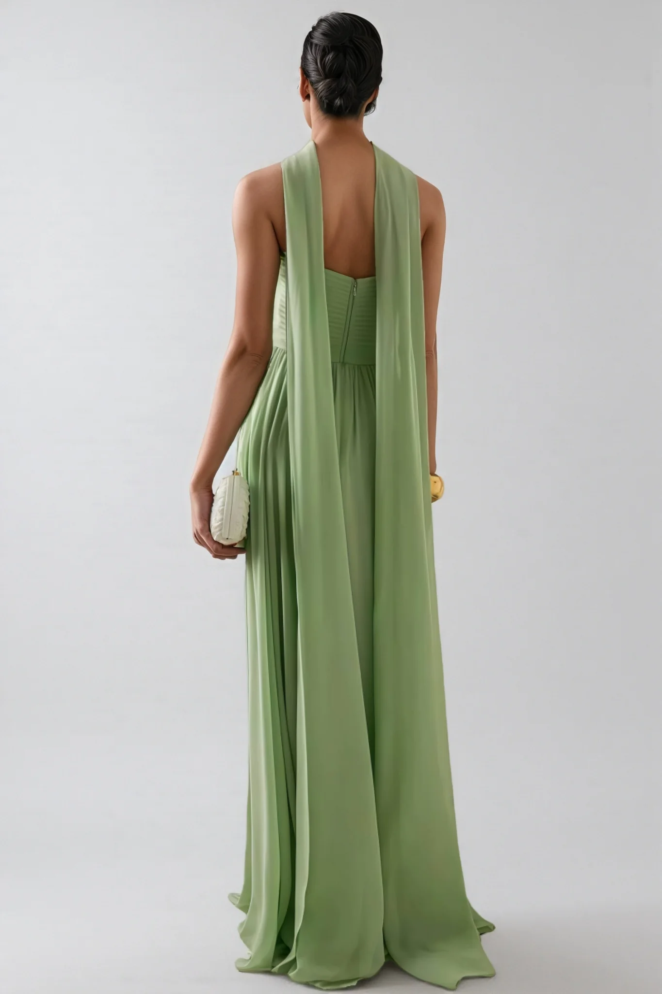 Bellke Green Pleated Strapless Maxi Dress