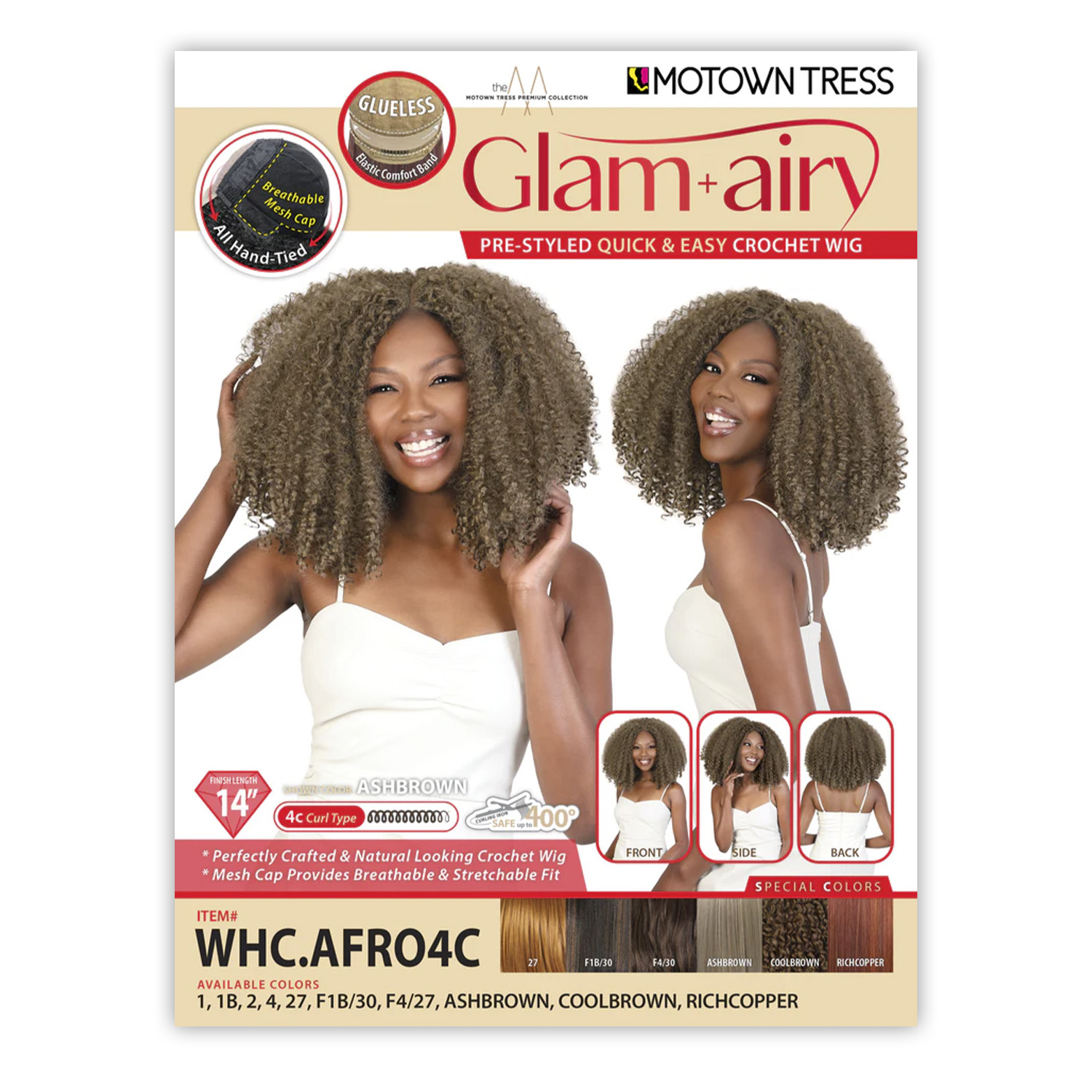 Motown Tress Glueless Whole Hand-Tied Lace Deep Part Wig WHC.AFRO4C