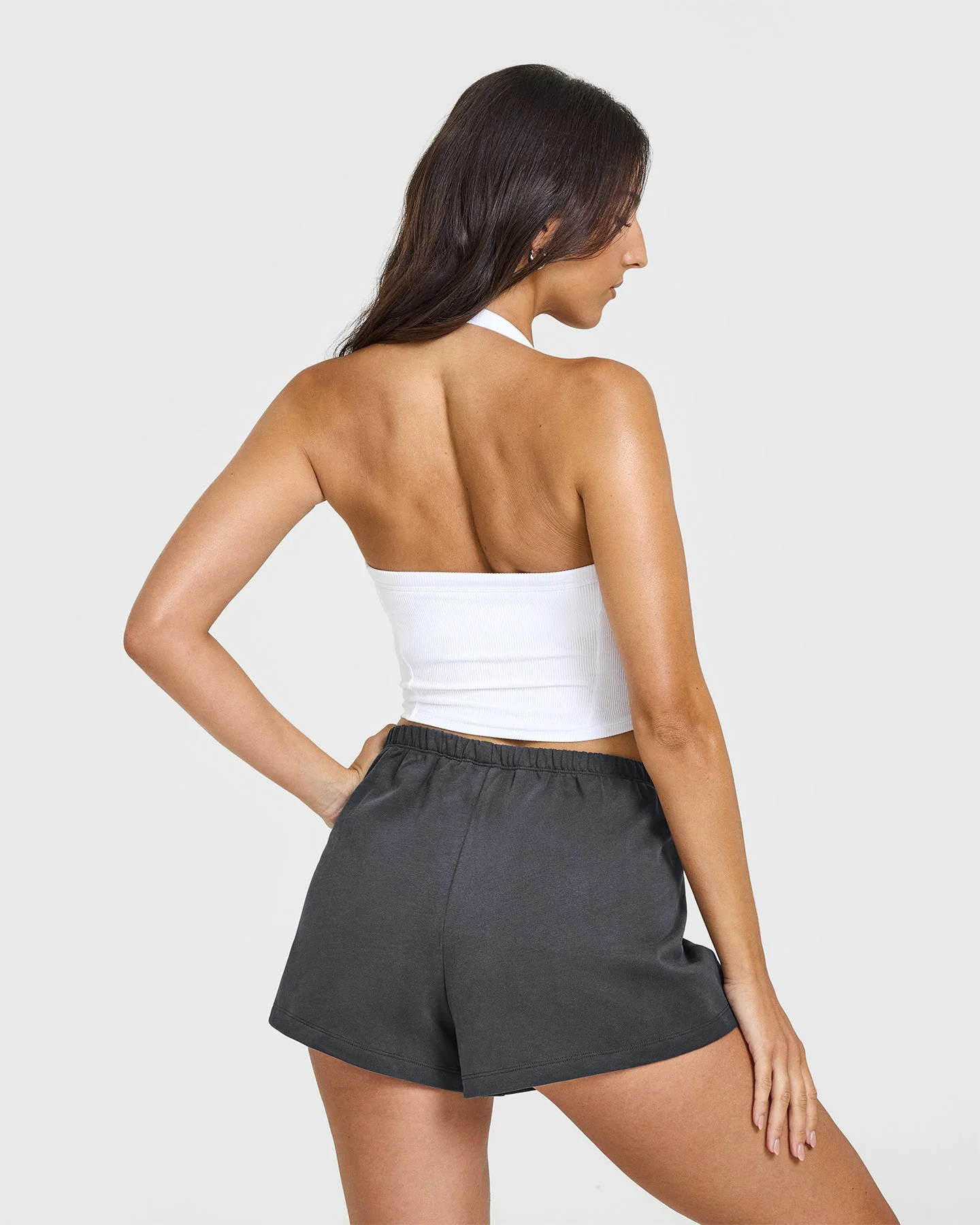 Mellow™ Rib Halter Neck Mid Vest with Built in Bra Shelf | White