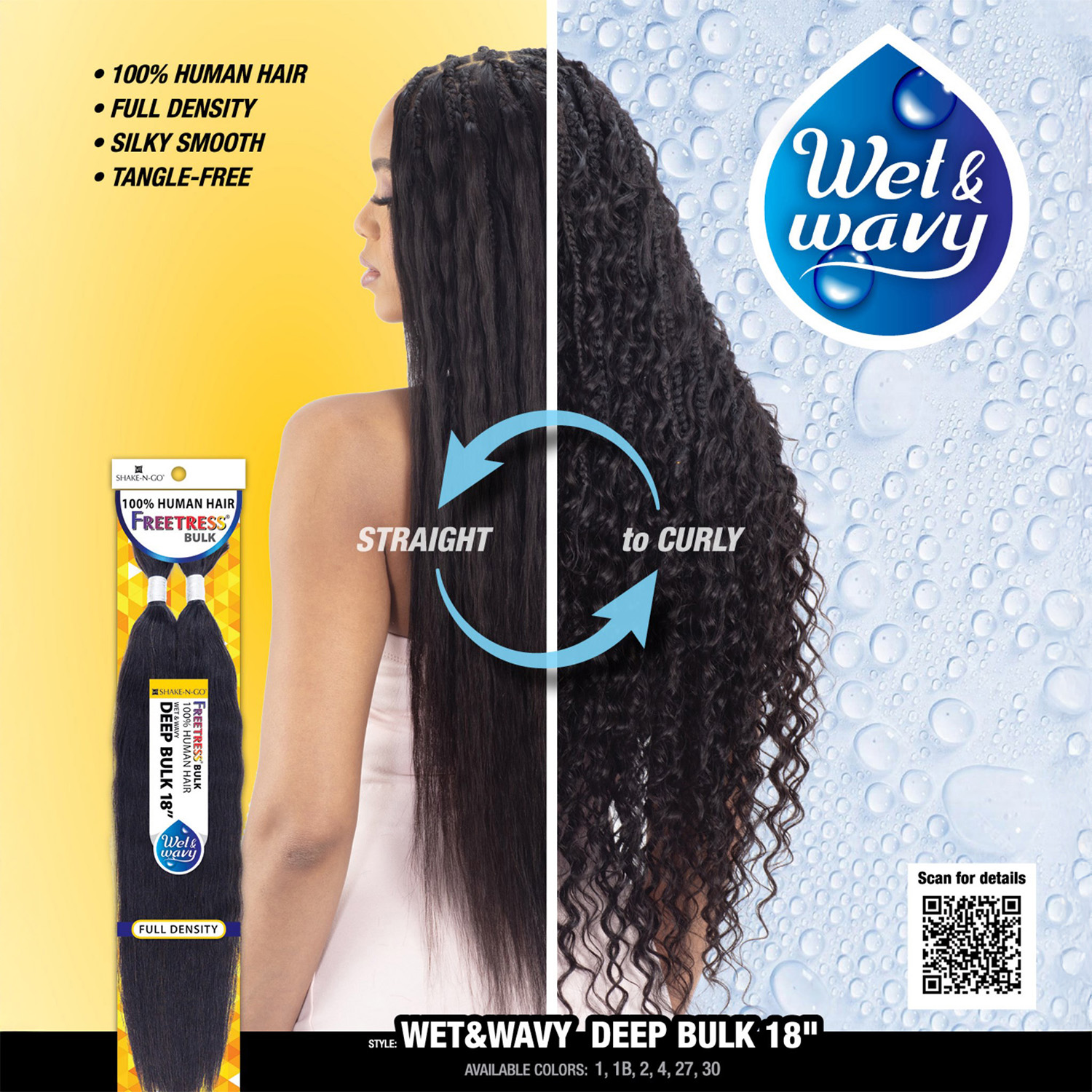 FreeTress Human Hair Braids Wet N Wavy Deep Bulk 18