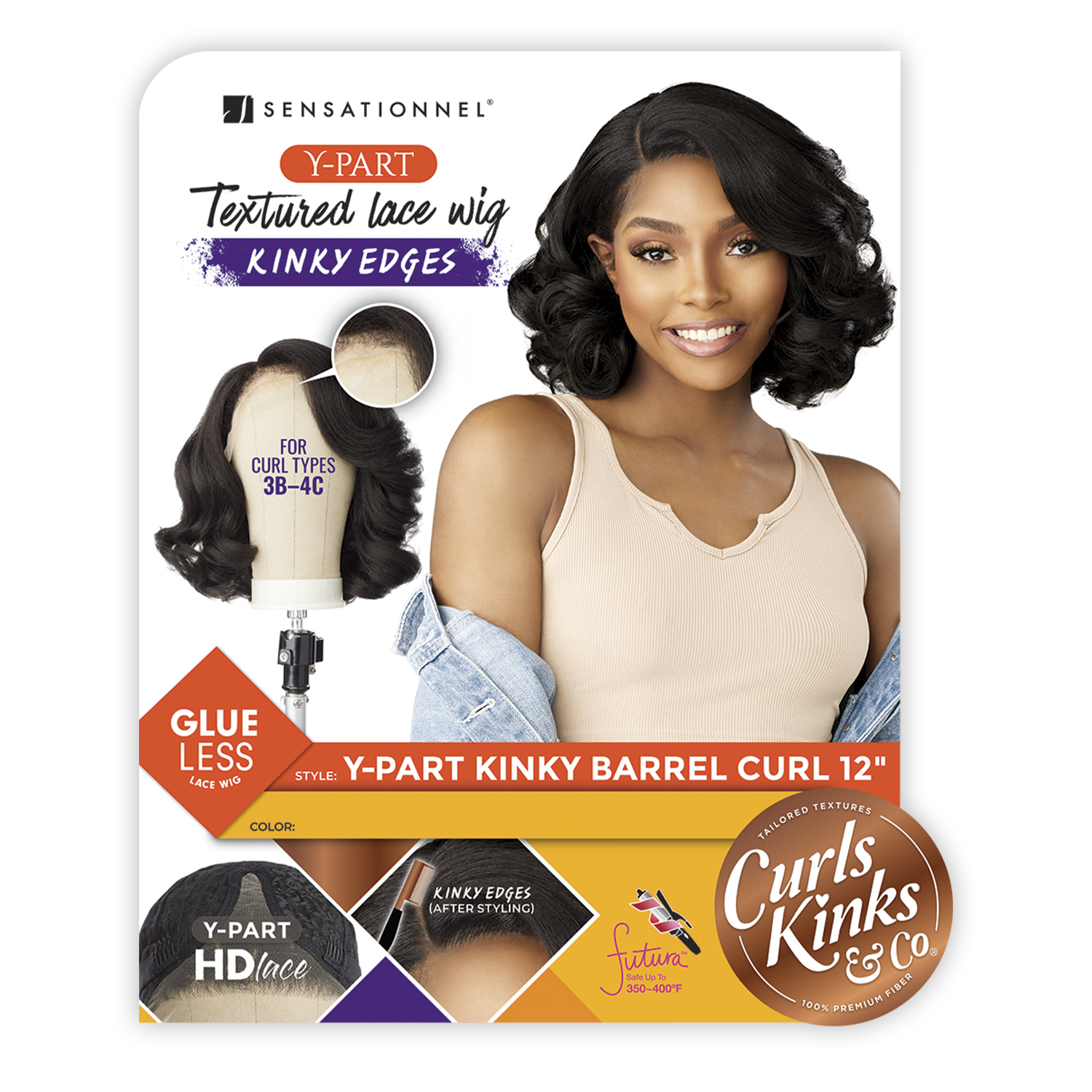 Sensationnel HD Lace Front Wig Curls Kinks N Co Glueless Kinky Edges Y-Part Kinky Barrel Curl 12