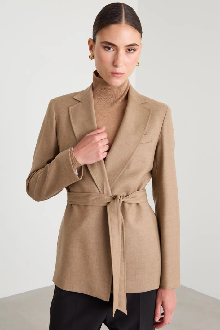 Wool flannel blazer - CAMEL