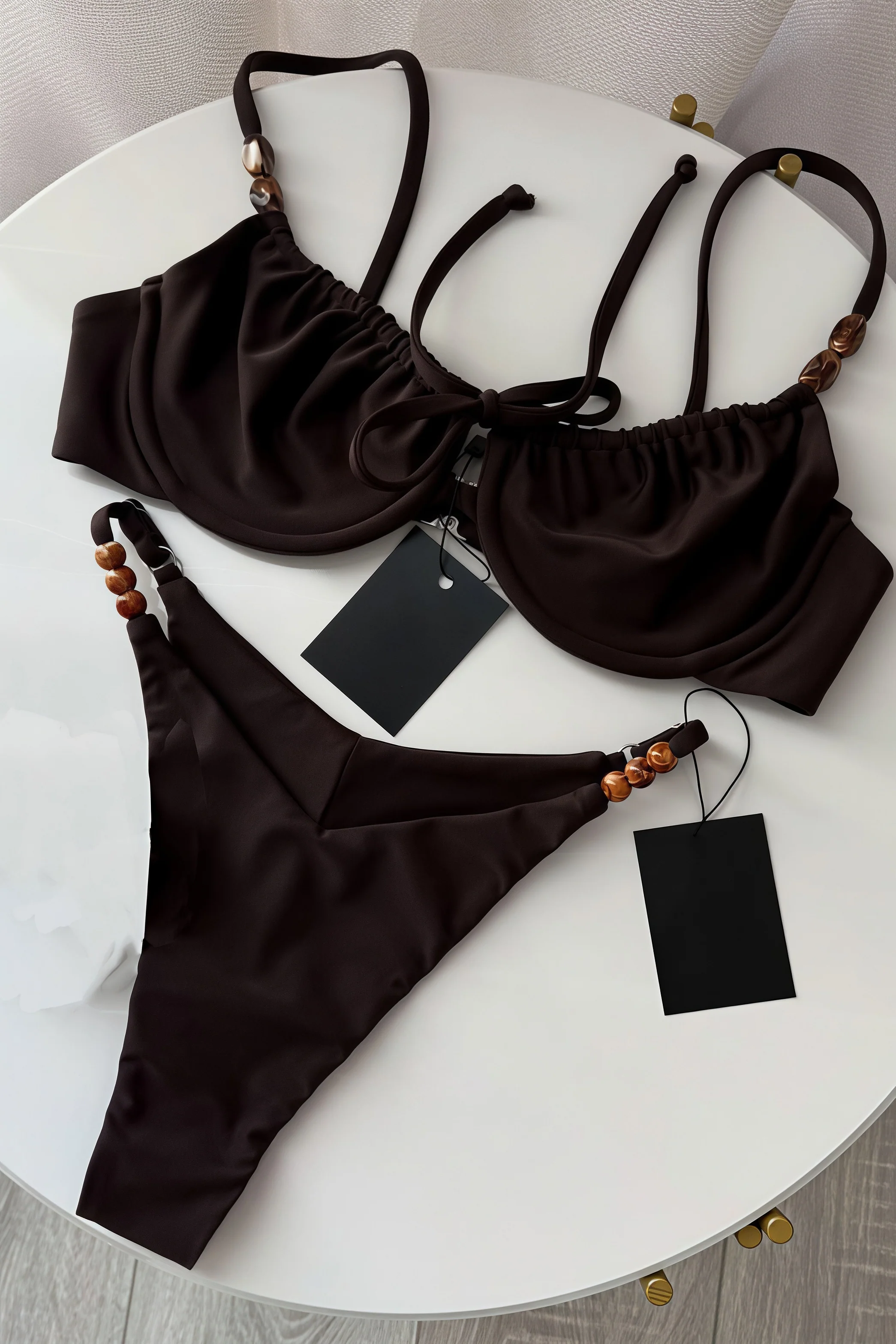 Chic Solid High Waist Tie Back Bikini Sets
