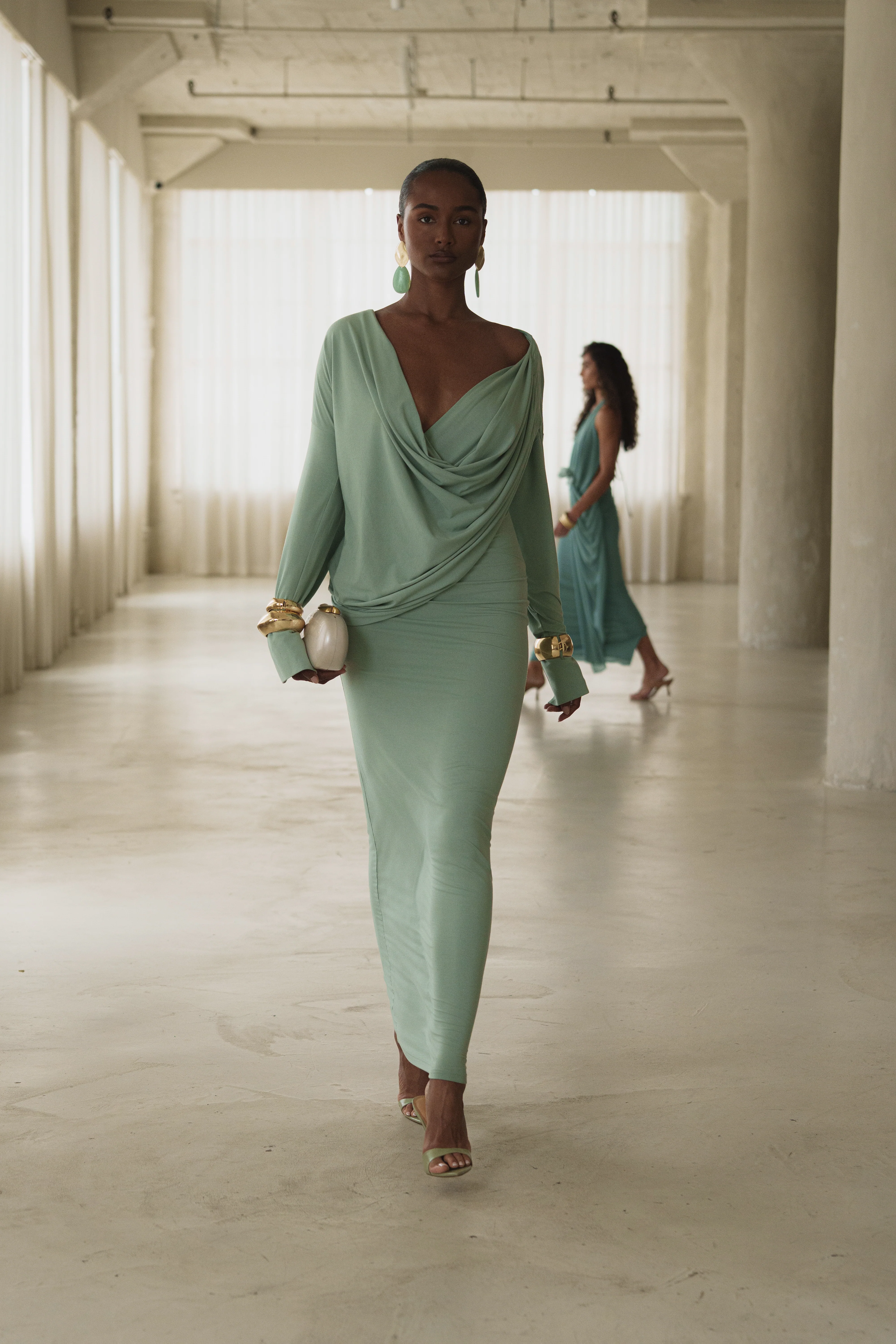 Mint Poise Draped Maxi Dress