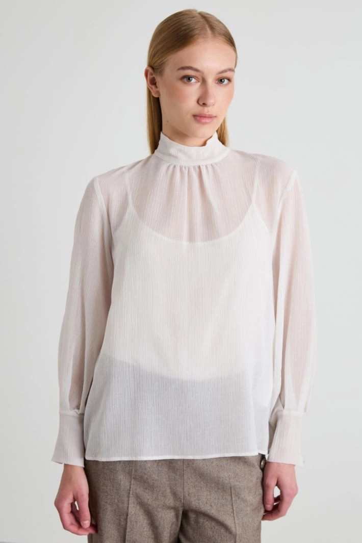 Band-collar blouse - WHITE