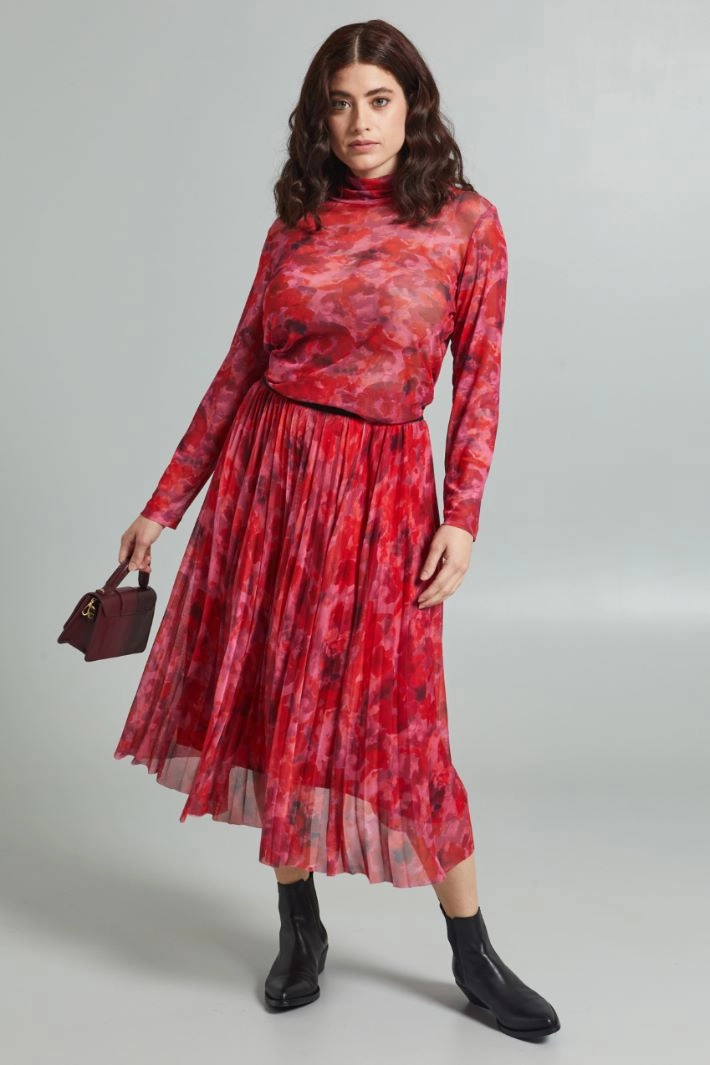 Tulle jersey skirt - RED MAUVE BLACK