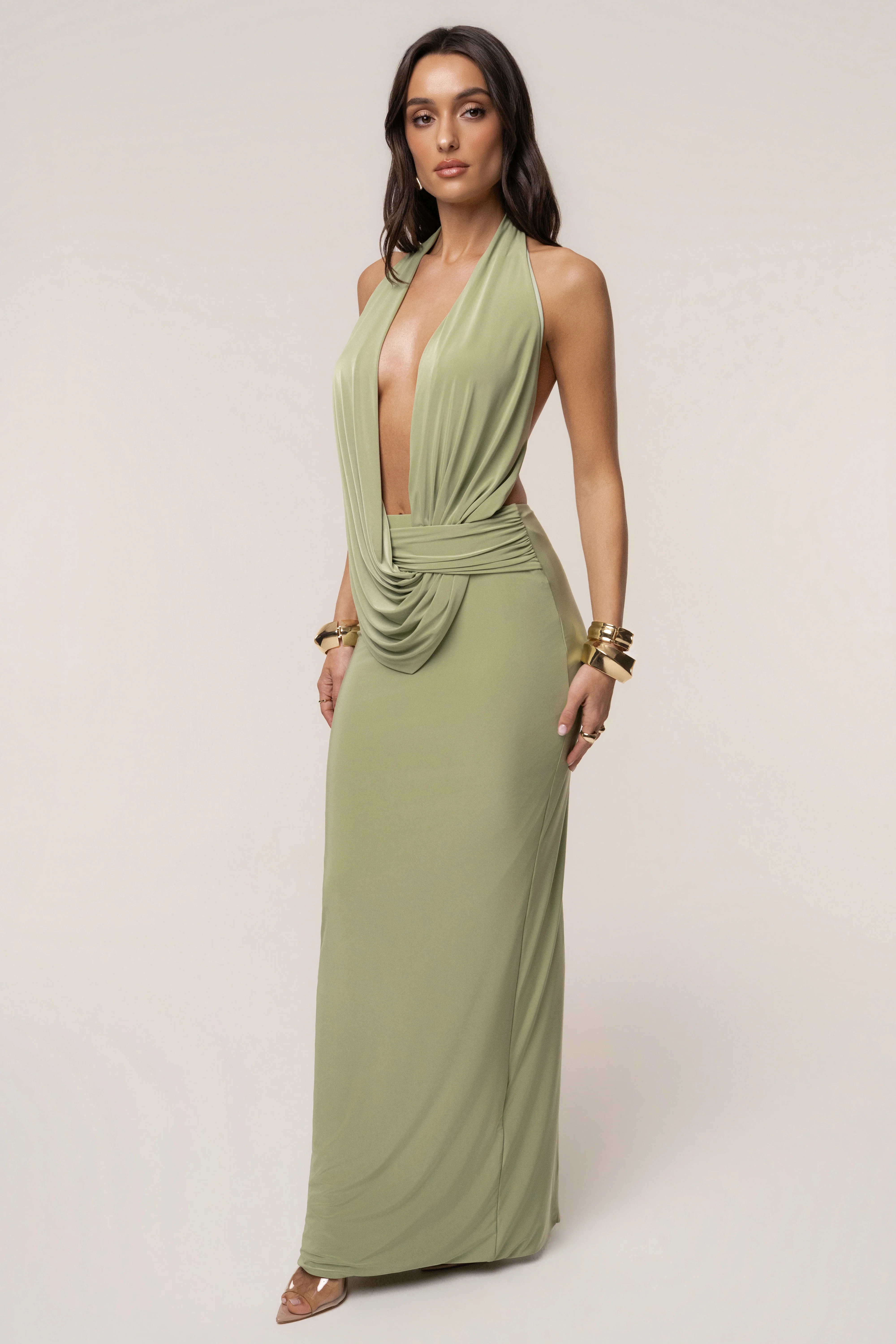 Sage Dawn Draped Maxi Dress