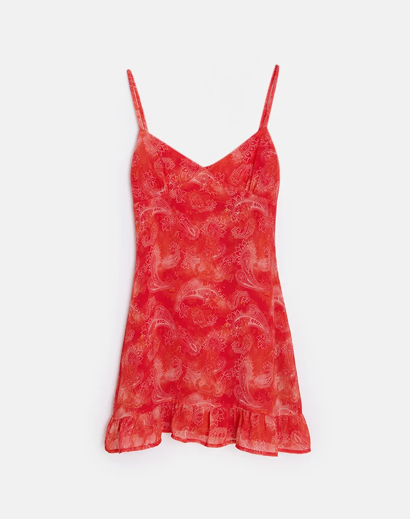 Mireya Mini Dress in Paisley Chiffon Red