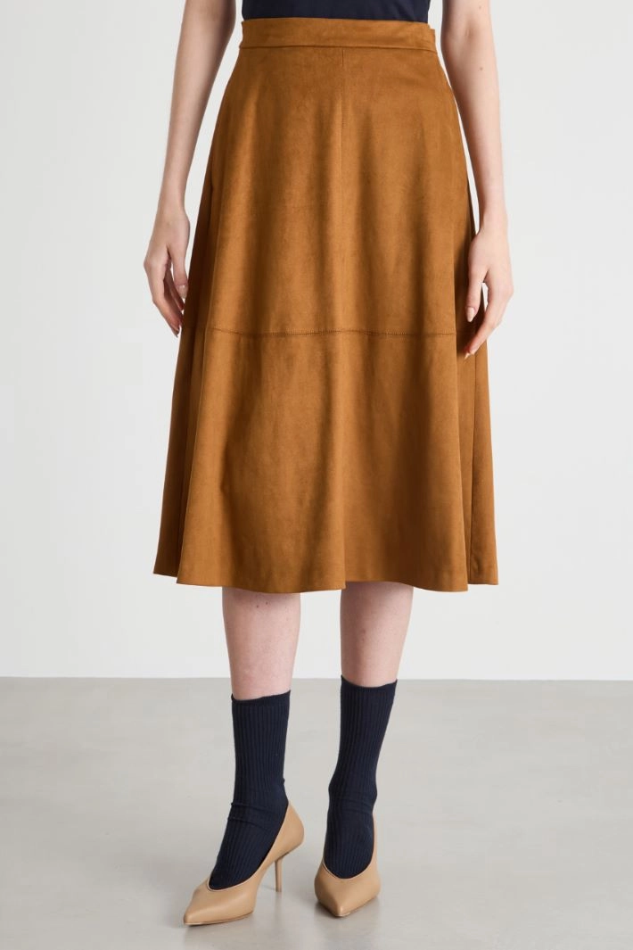 Velvet-finish jersey skirt - BROWN