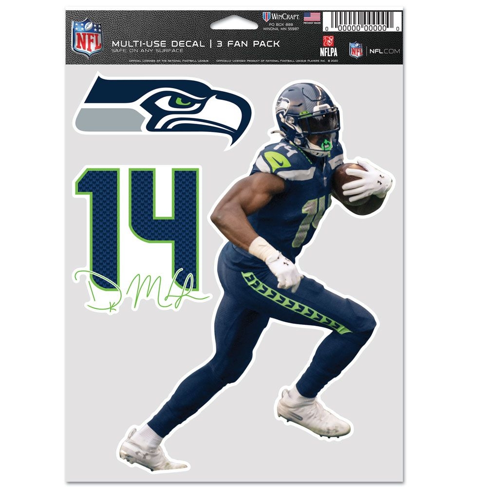 DK Metcalf #14 Seattle Seahawks Player NFL Decals Set (3 Pcs.)