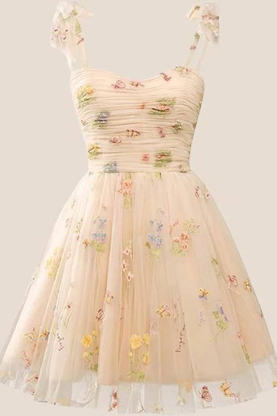 Lavender A-line Floral Short Princess Dress