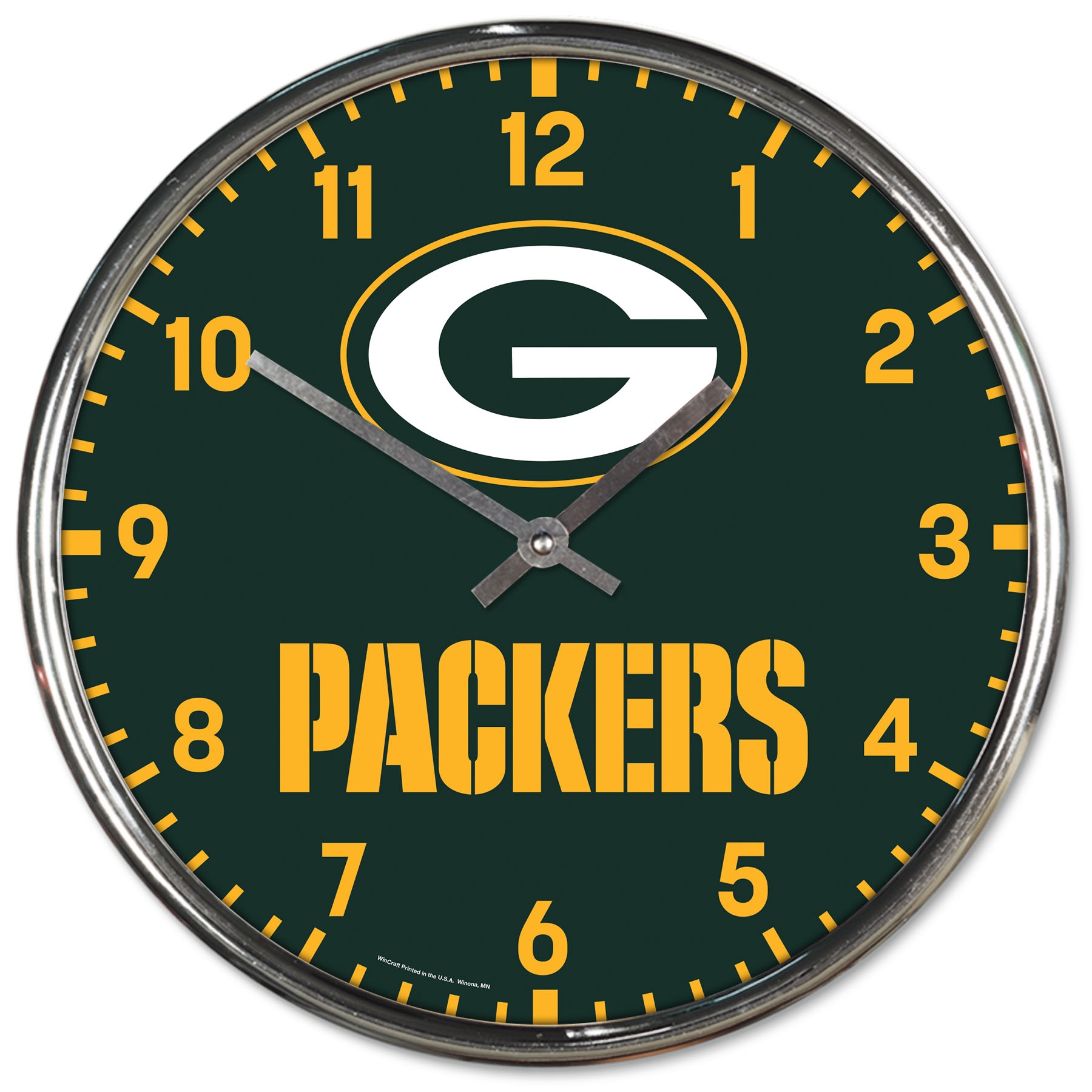 Green Bay Packers Chrome NFL Team Design Wall Clock