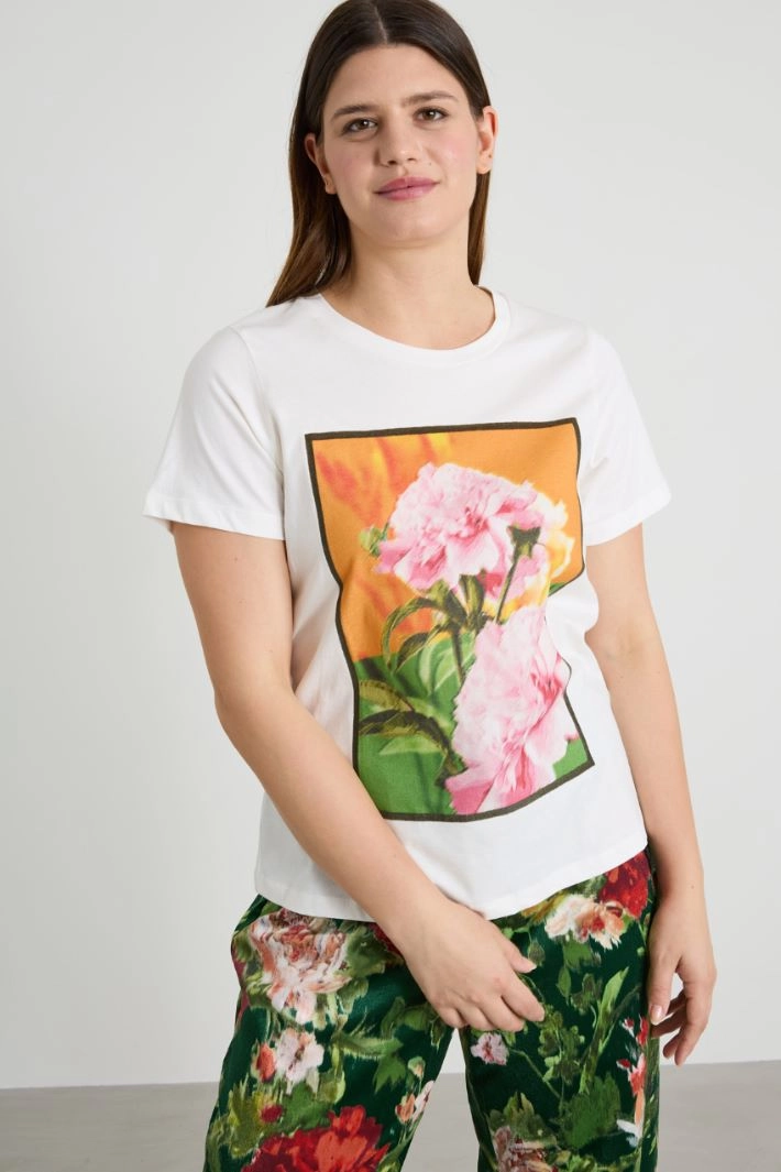 Printed jersey T-shirt - CREAM