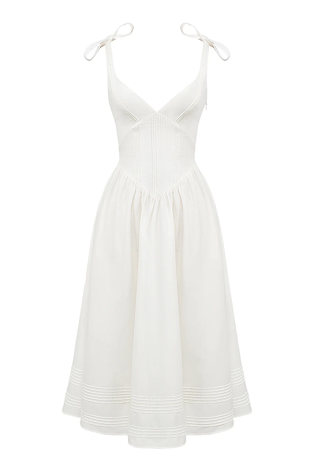 white pin tuck cotton midi sundress