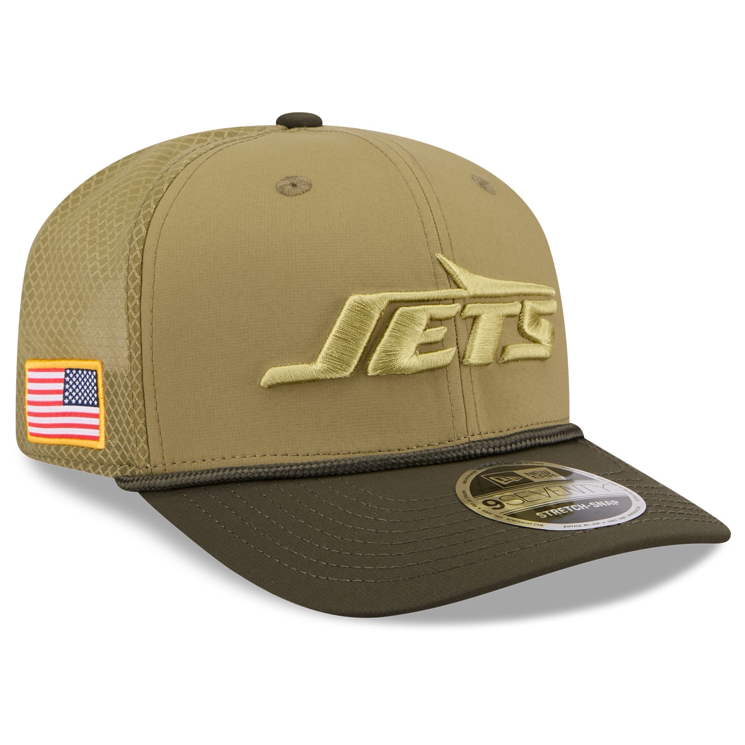 New York Jets 2025 NFL Salute to Service 9SEVENTY Trucker Snapback Cap Olive