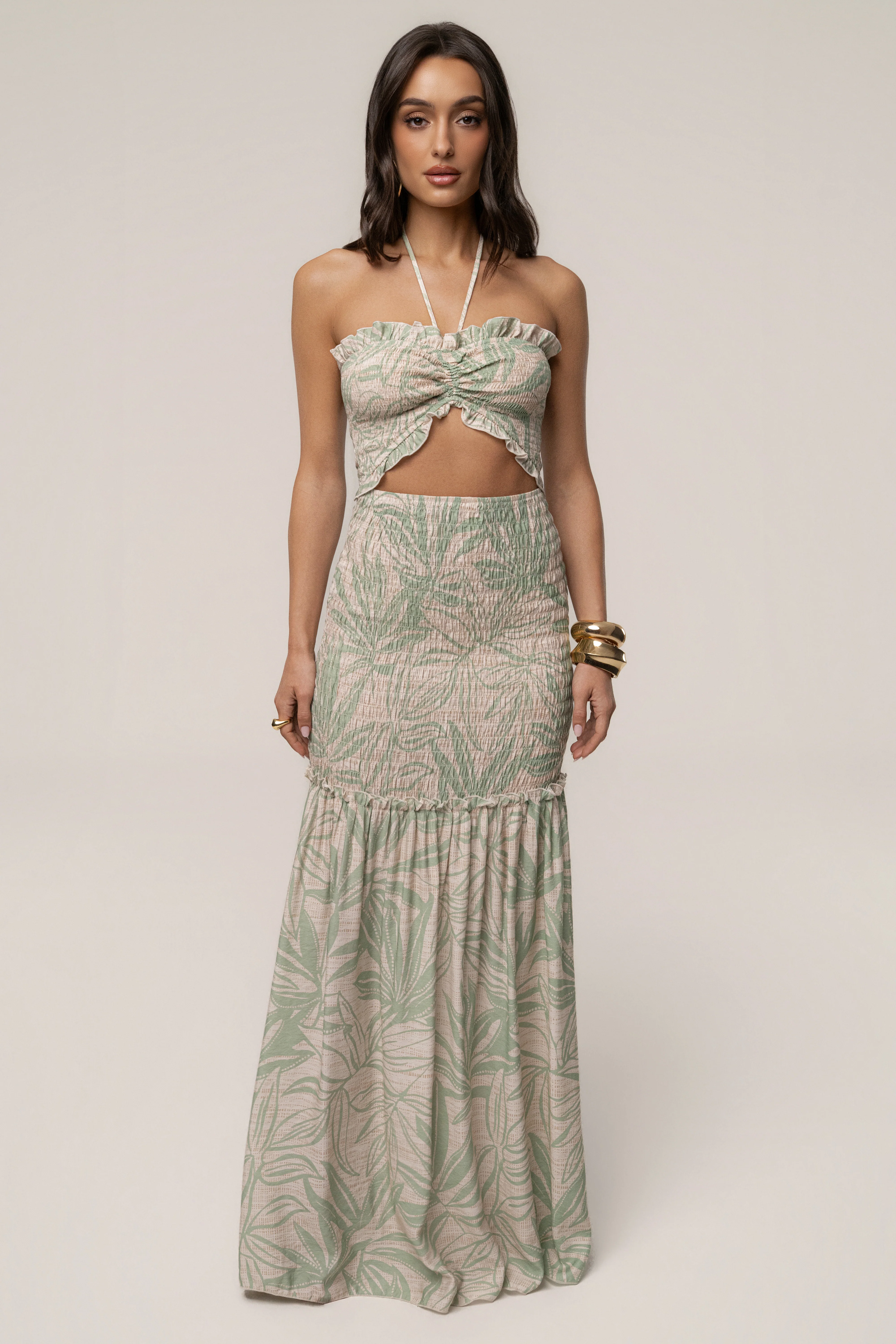 Green Print Emma Smocked Maxi Dress
