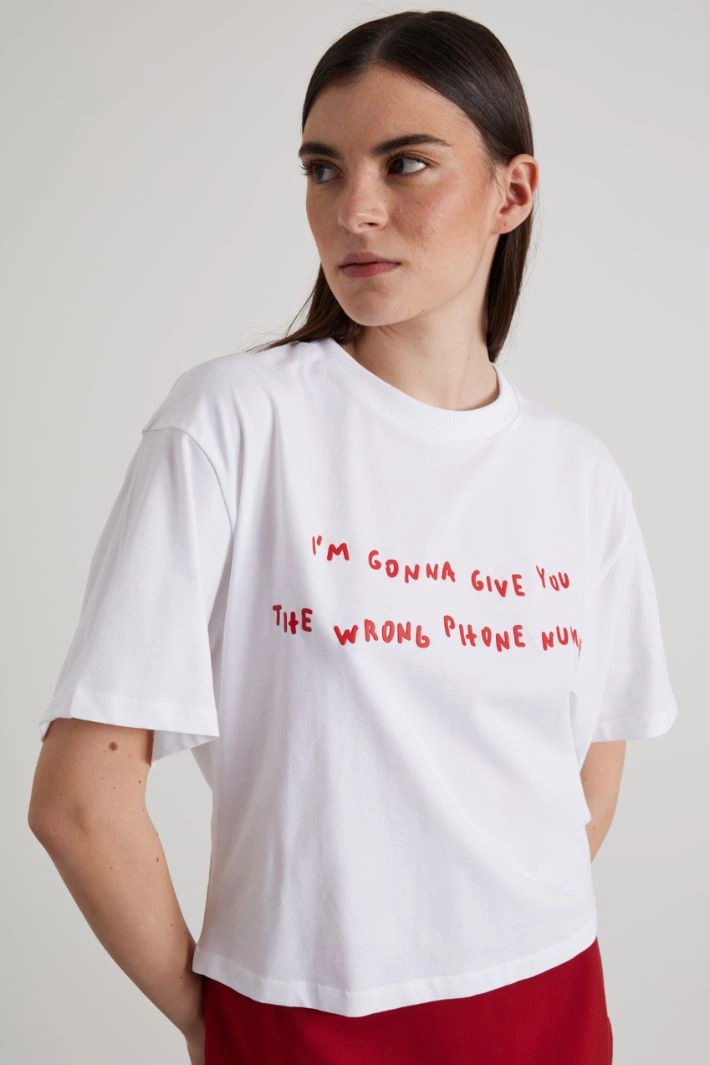 Boxy T-shirt with print - WHITE