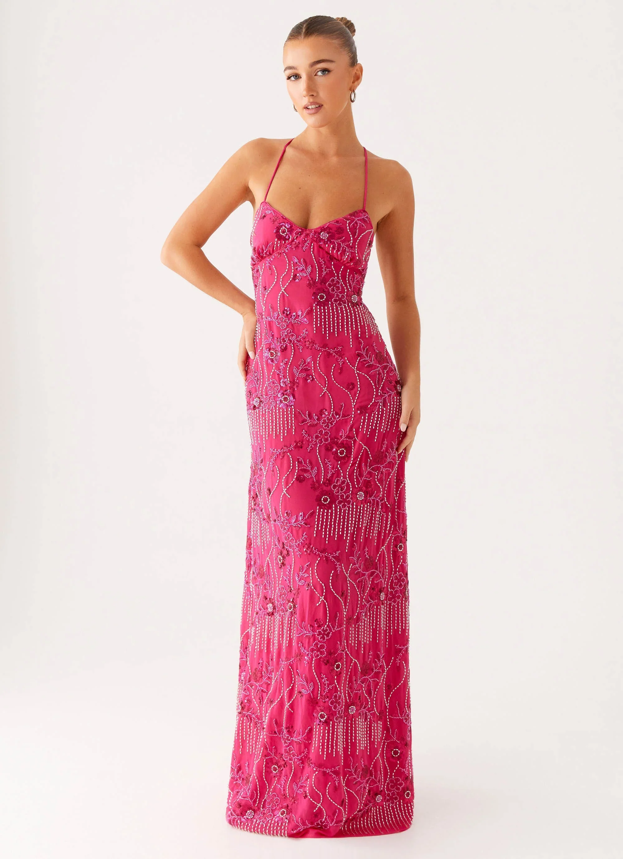 Vietta Sequin Cami Maxi Dress - Fuchsia