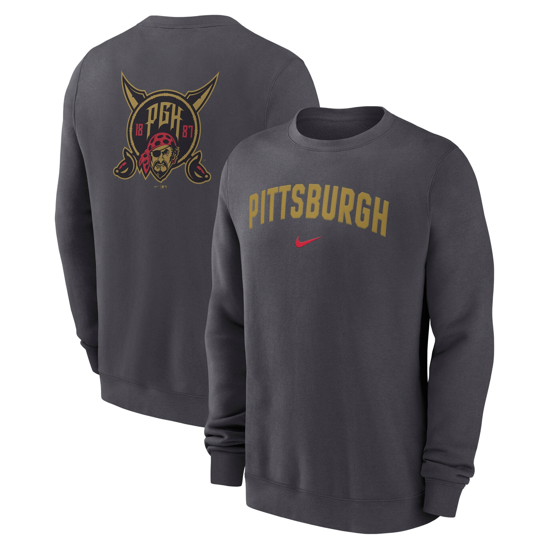 Pittsburgh Pirates City Connect 2-Hit Club Crew Pullover Dark Gray