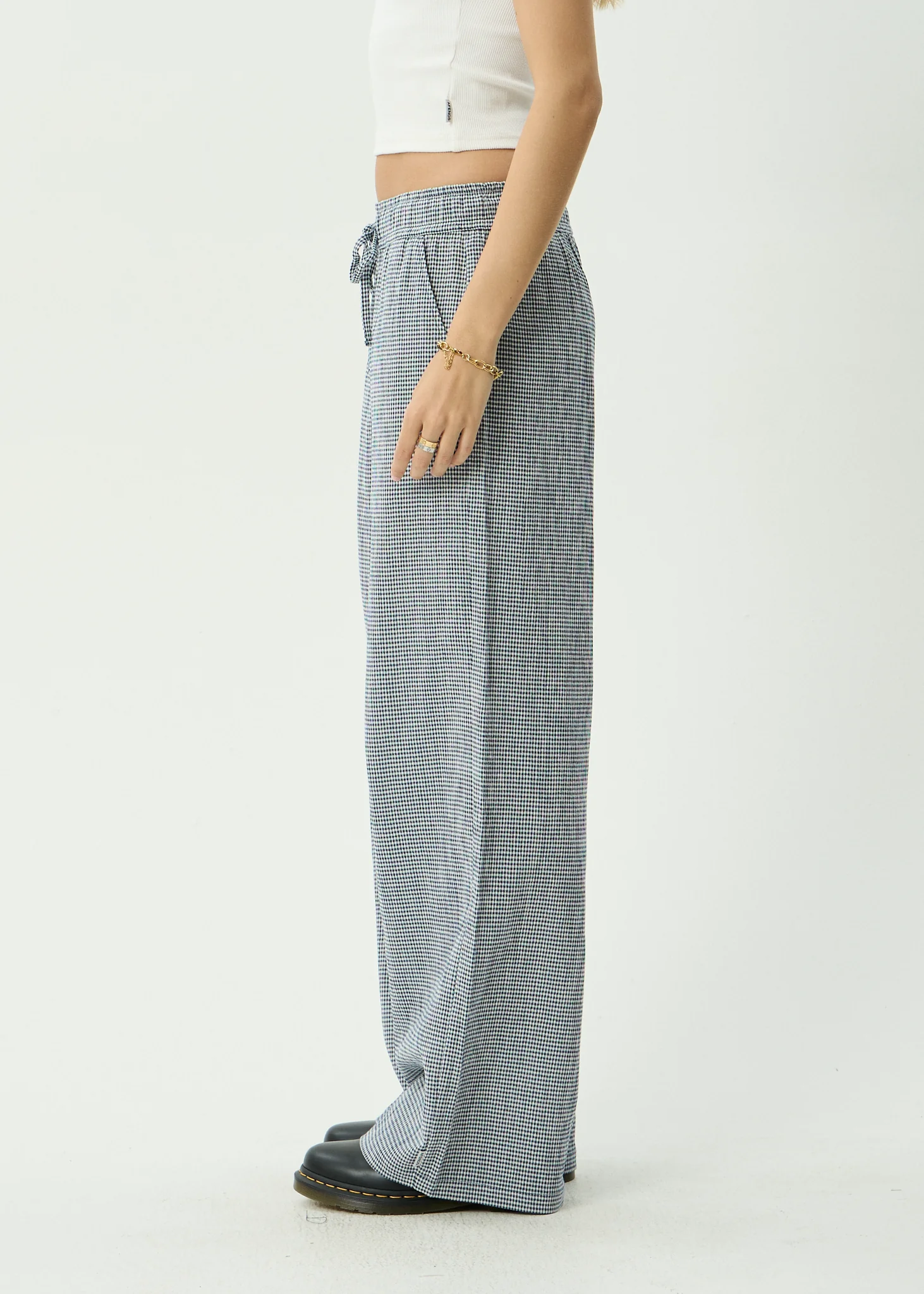 AFENDS Womens Harriet - Wide Leg Pant - Indy Navy Check