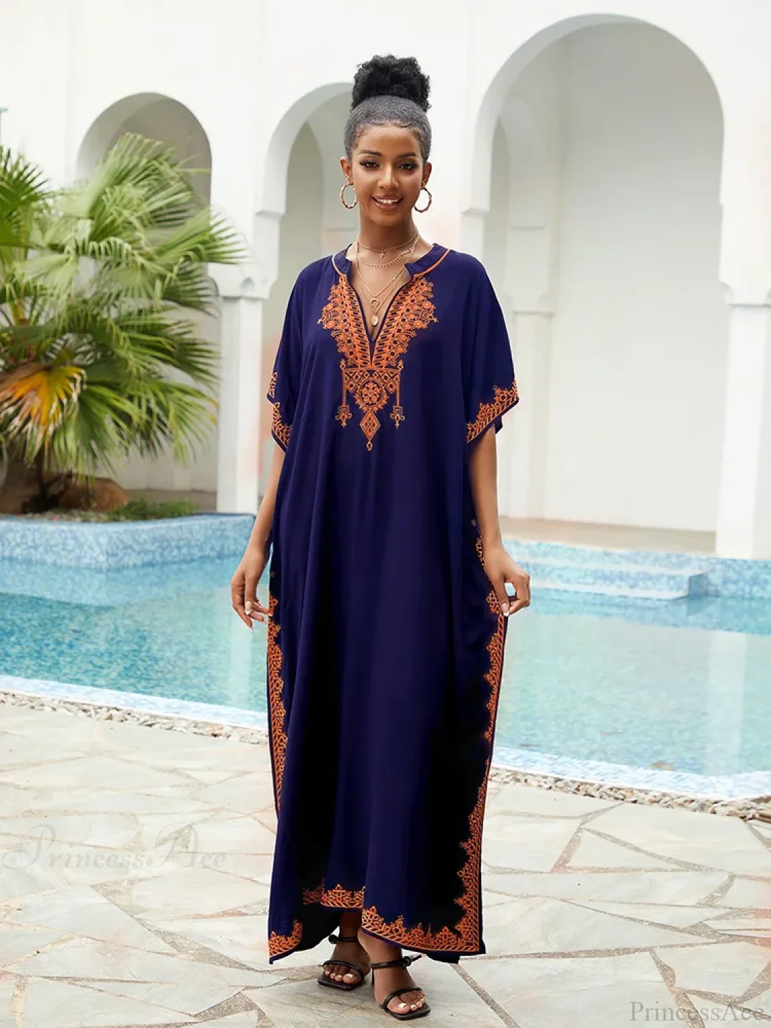 Embroidery Printed Long Dress Cover Up