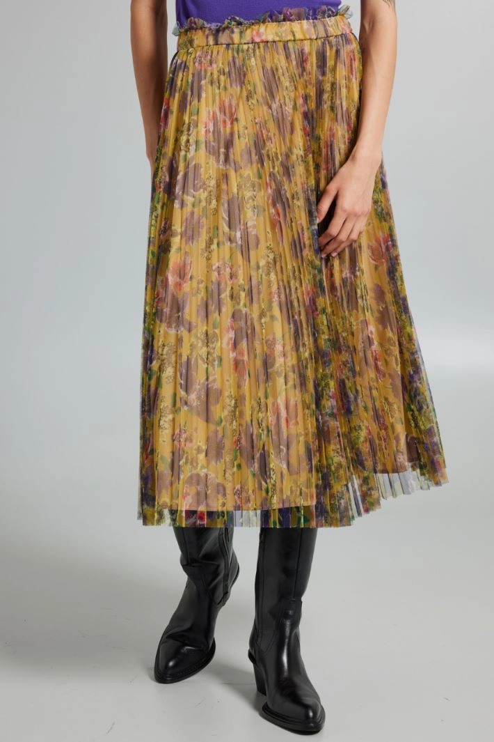 Pleated tulle-jersey midi skirt - YELLOW VIOLET BEIGE