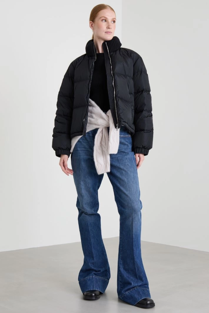 Down jacket with knit insert - BLACK