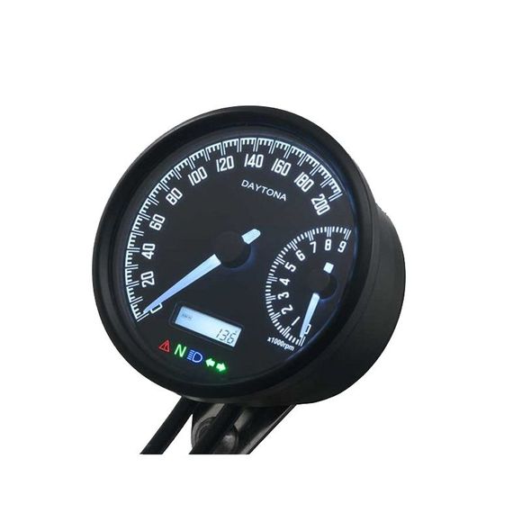 Daytona Digital Gauge velona-W Black — Speed 200 KMH / Tachometer 9000 RPM Universal - BlackRef: 89364