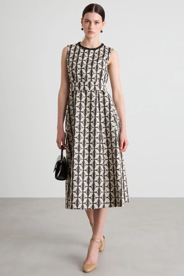 Cotton jacquard dress - BEIGE BLACK