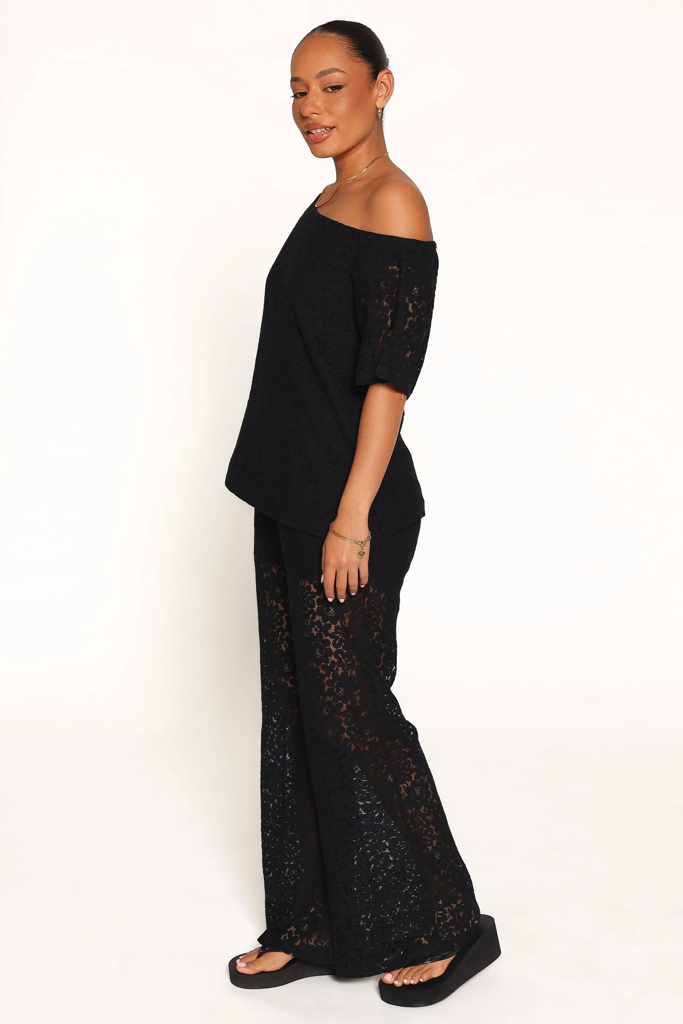 Tucker Lace Pant Set - Black