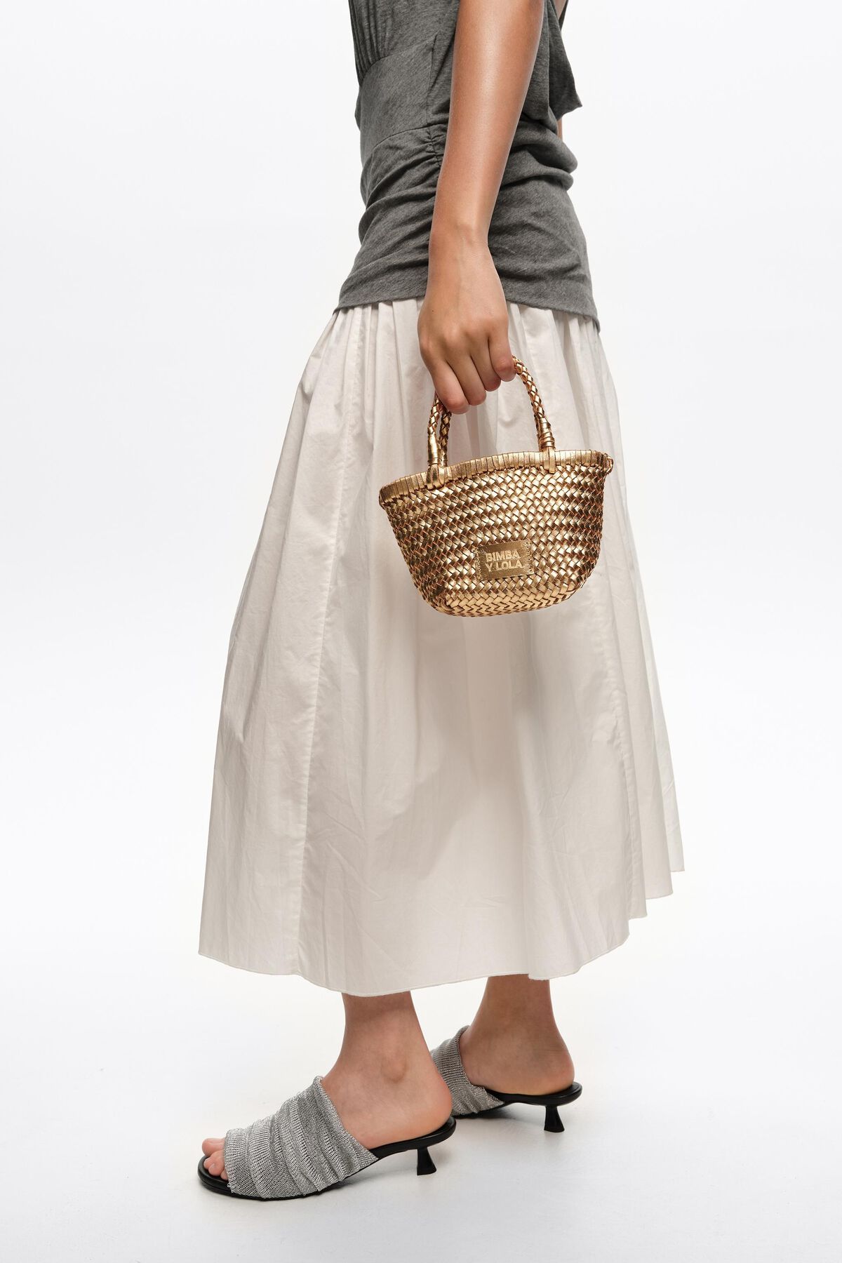 Gold plaited leather mini bag