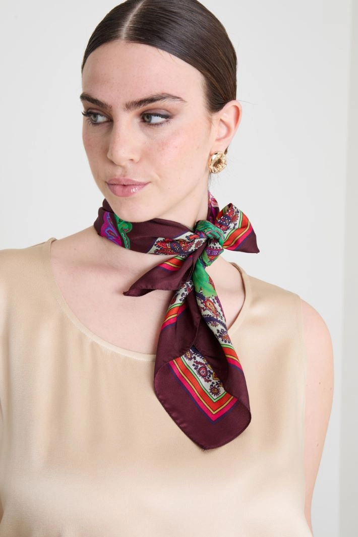 Silk twill scarf - BORDEAUX