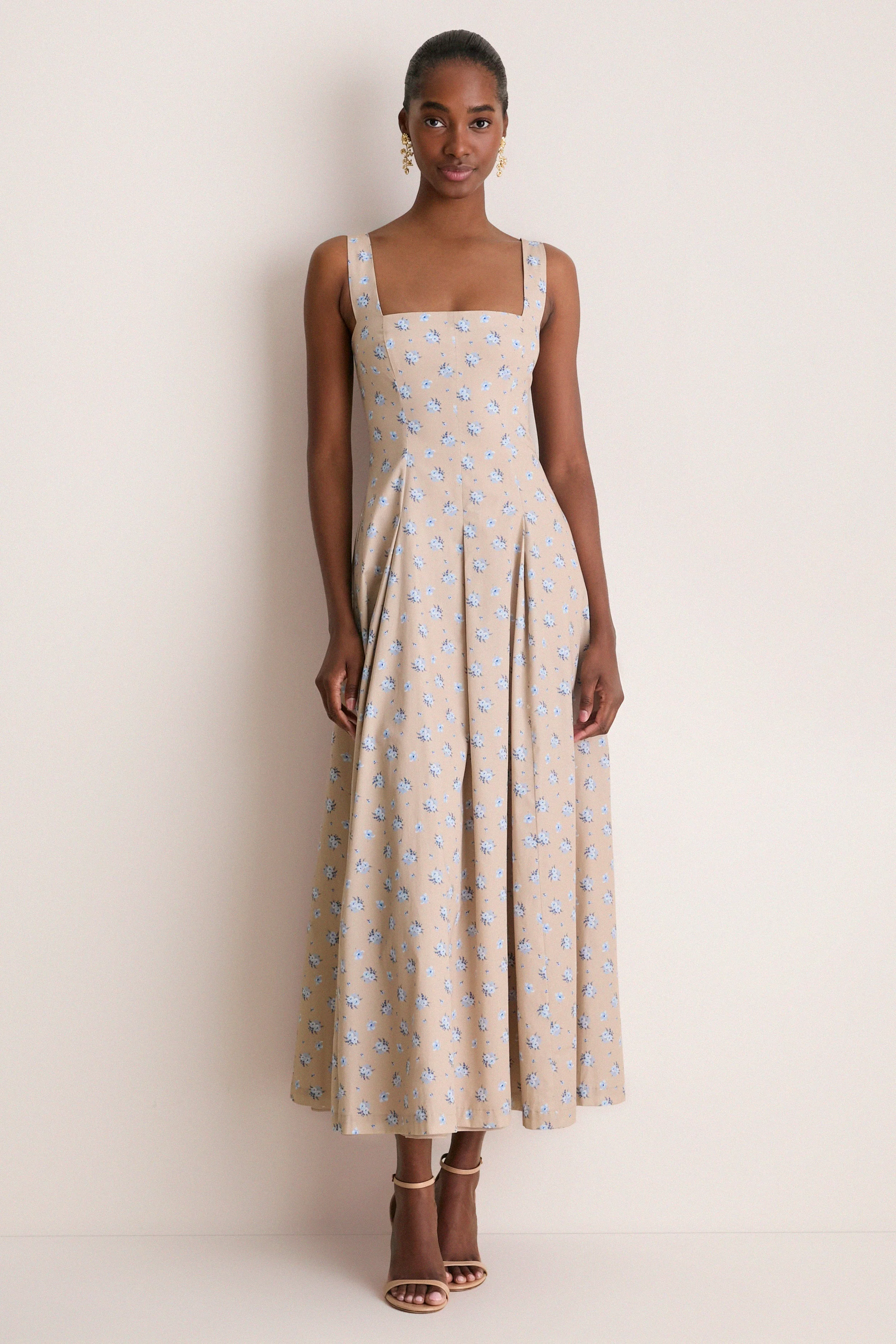 Sand and Oxford Floral Printed Cotton Caitlin Dress