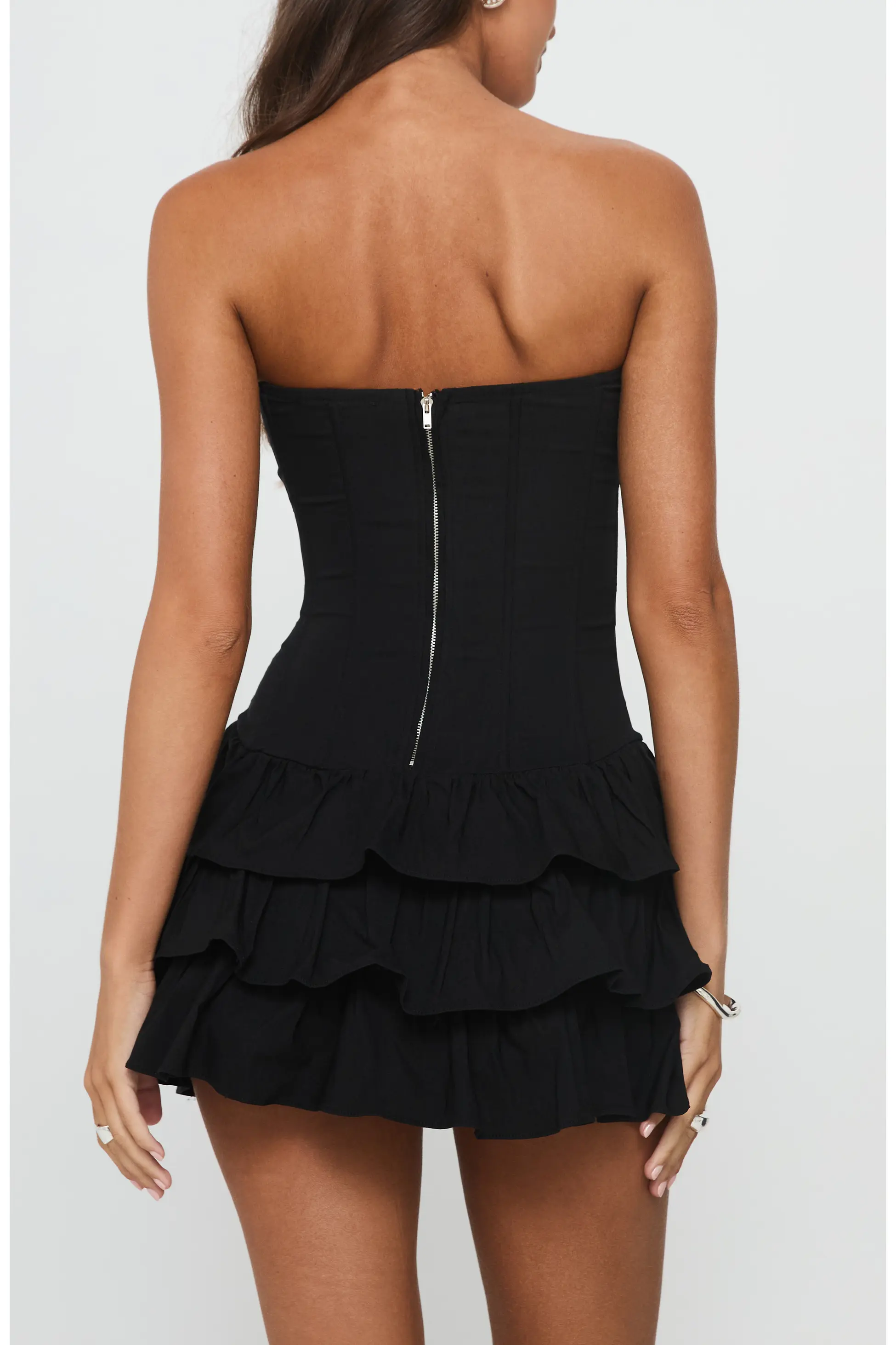 Valentia Tiered Ruffle Strapless Mini Dress
