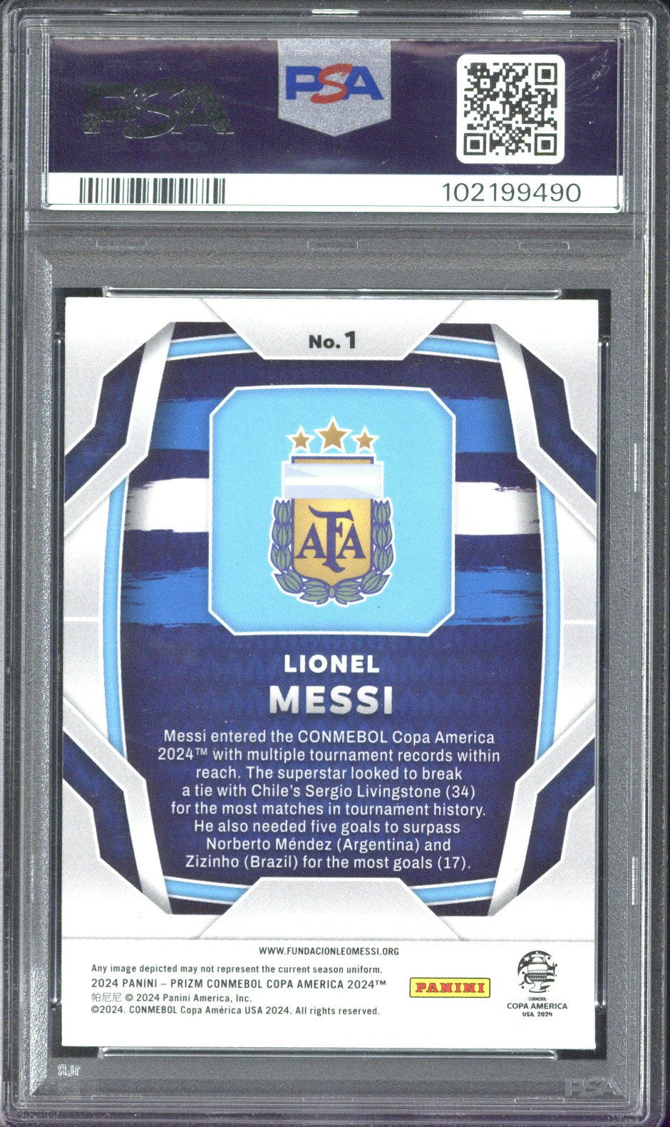 2024 Panini Prizm Copa America Lionel Messi #1 PSA 9