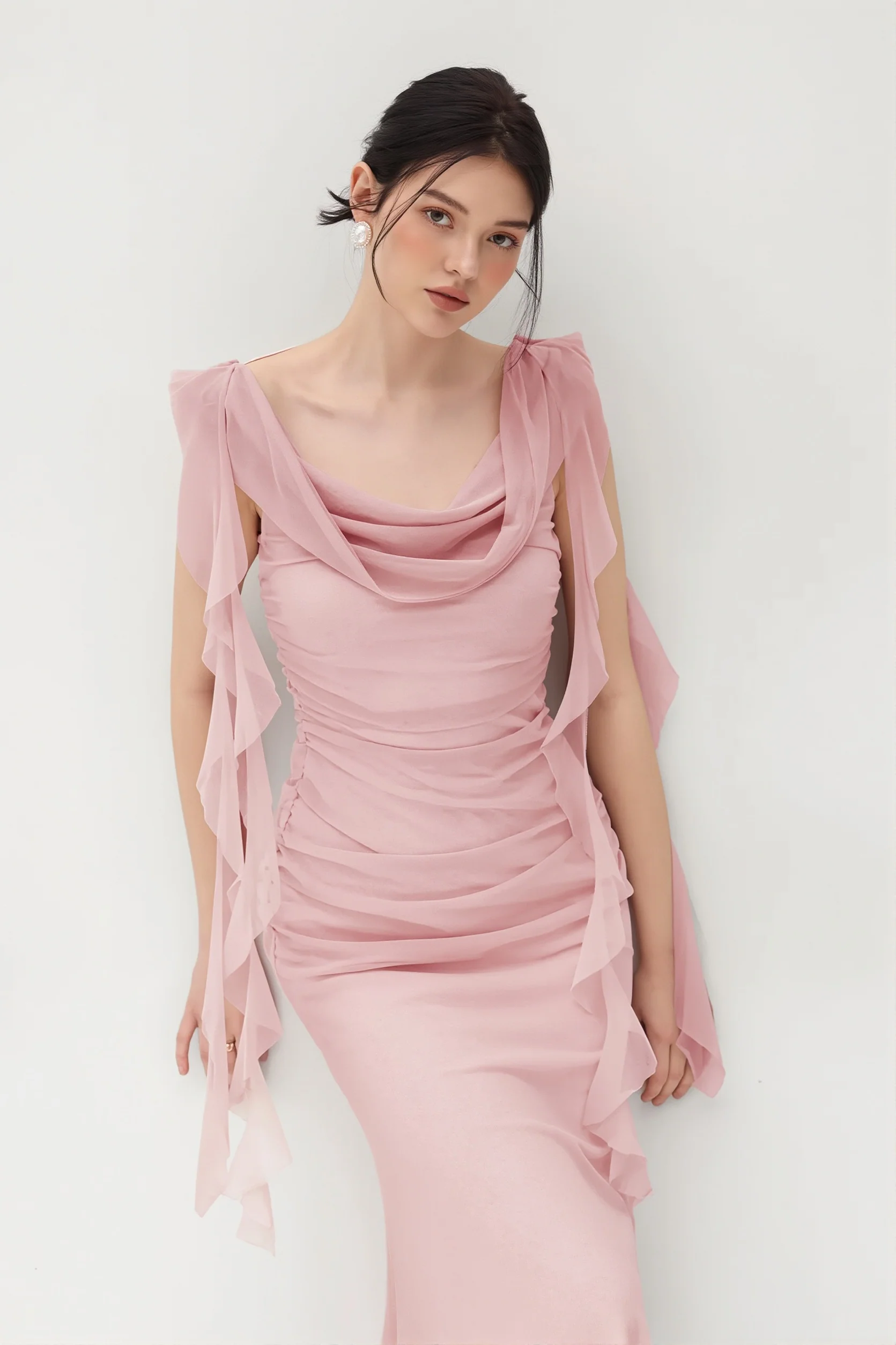 Lace Strap Backless Ruffle Maxi Dress